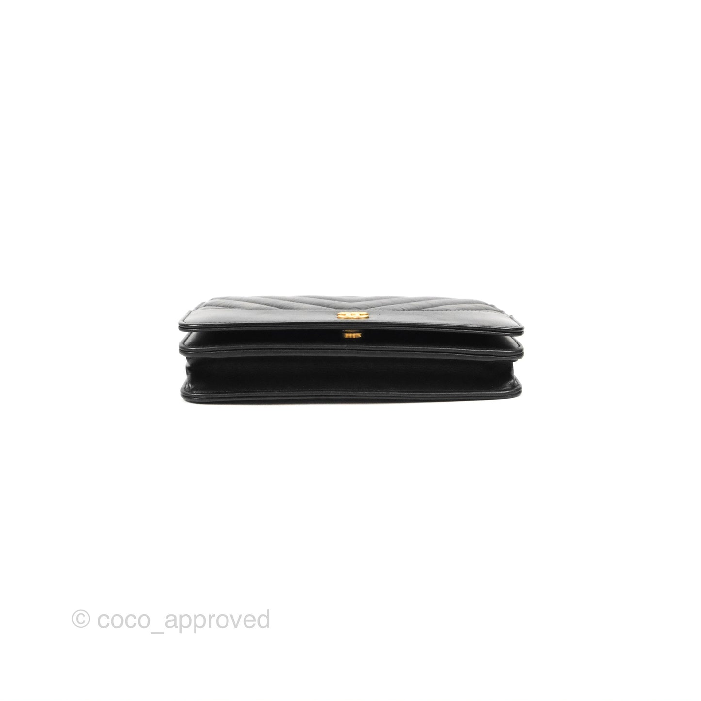 Chanel Chevron Wallet on Chain WOC Black Calfskin Gold Hardware