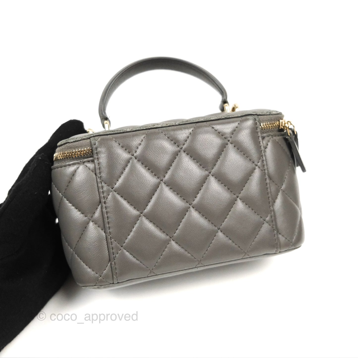 Chanel Vanity Rectangular Top Handle Dark Grey Lambskin Gold Hardware