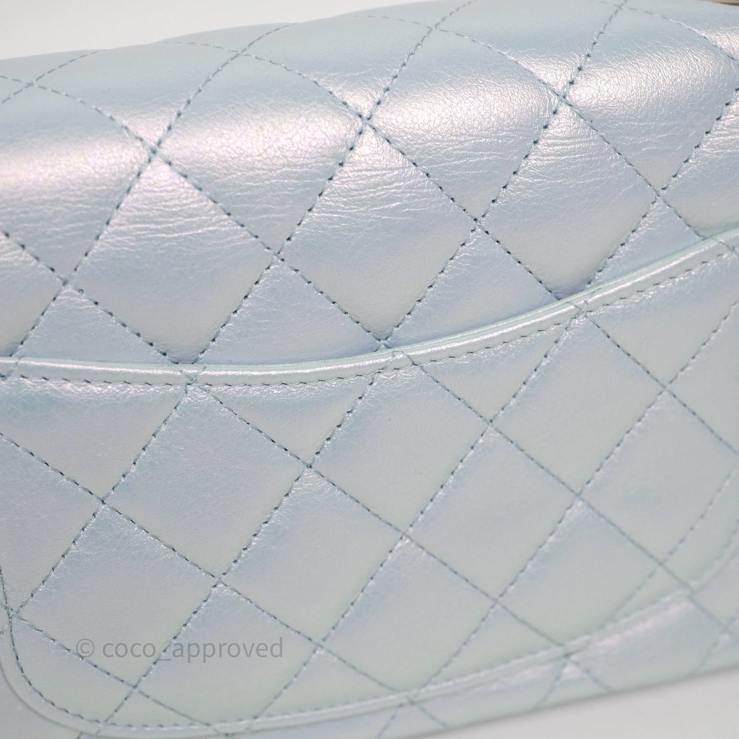Chanel Mini Rectangular Bag Quilted Iridescent Icy Blue Silver Hardware