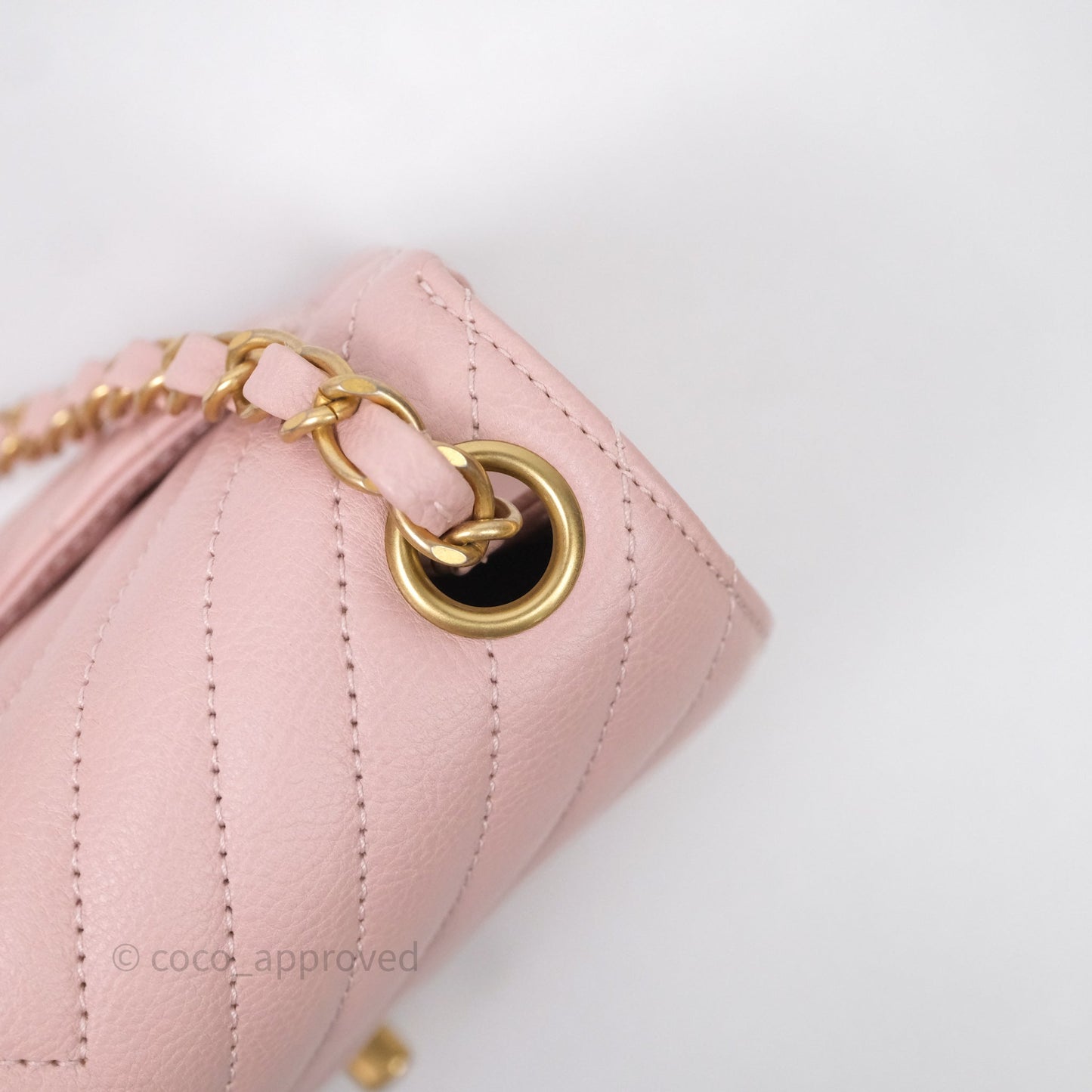 Chanel Mini Square Chevron Pink Calfskin Aged Gold Hardware