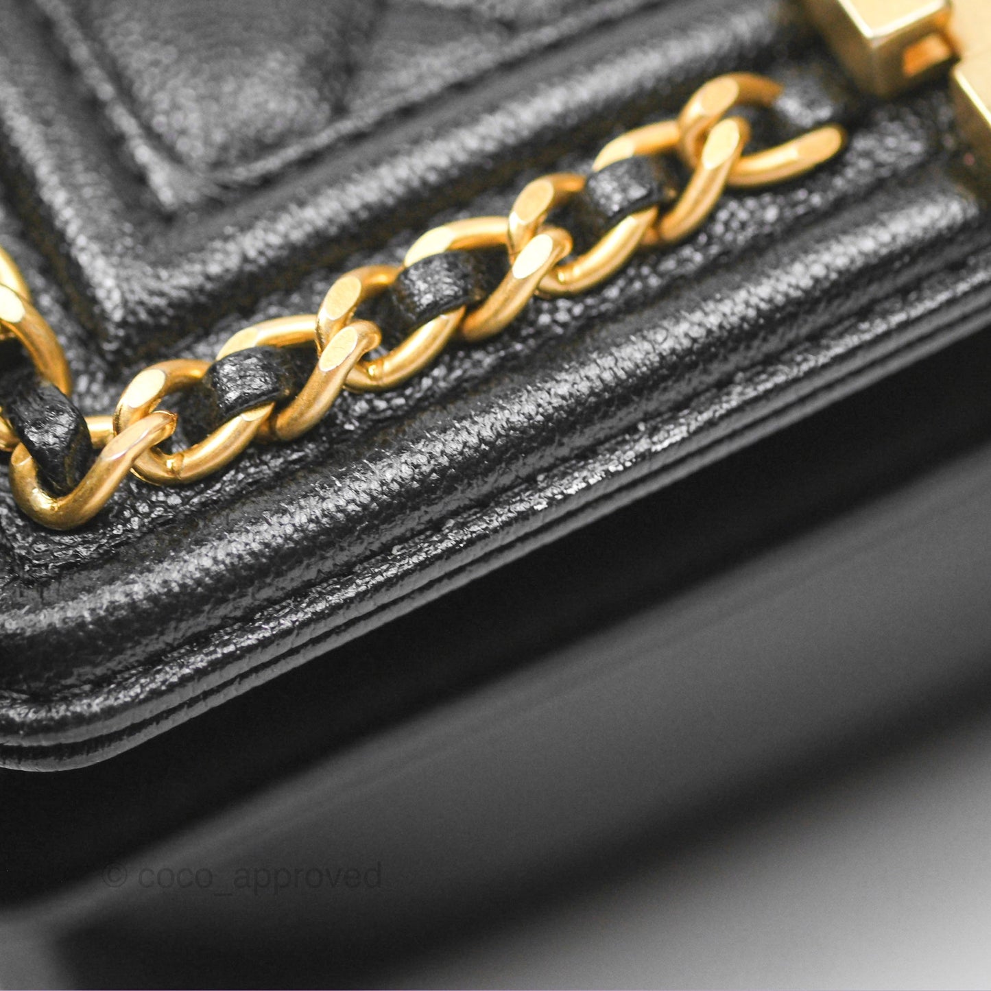 Chanel Small Chain Around Boy Quilted Black Caviar Aged Gold Hardware