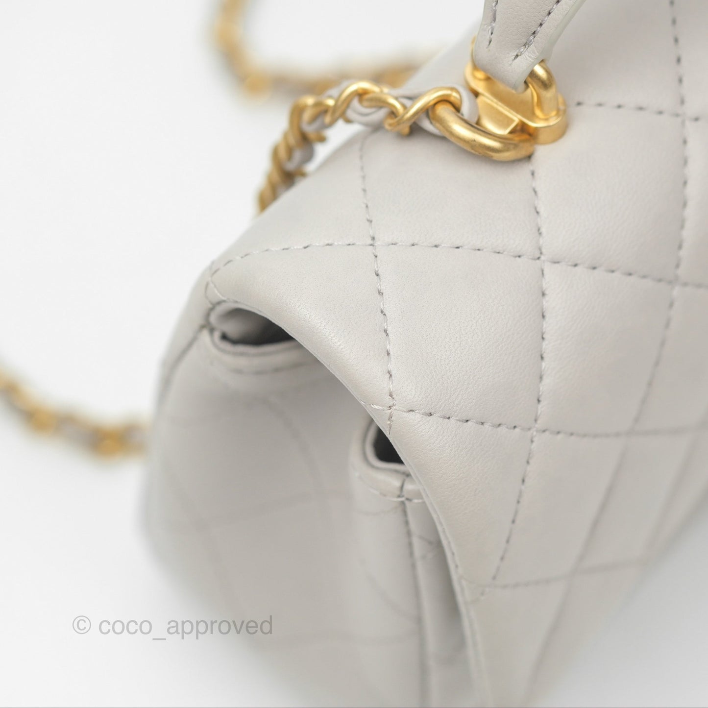 Chanel Top Handle Mini Rectangular Flap Bag Light Grey Lambskin Aged Gold Hardware