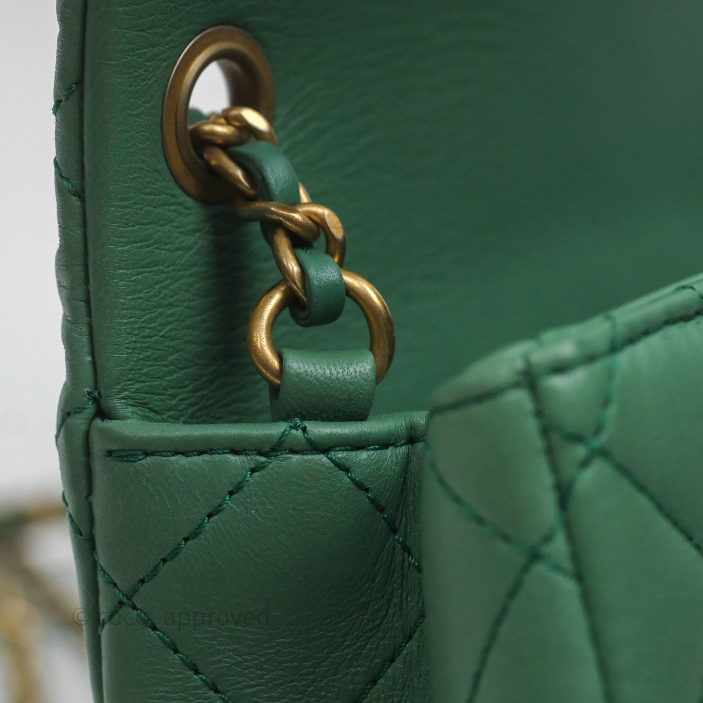 Chanel Pearl Crush Mini Square Quilted Green Lambskin Aged Gold Hardware
