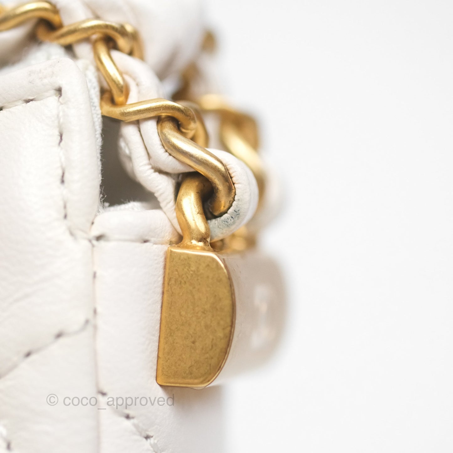 Chanel Hobo Bag White Aged Calfskin Aged Gold Hardware