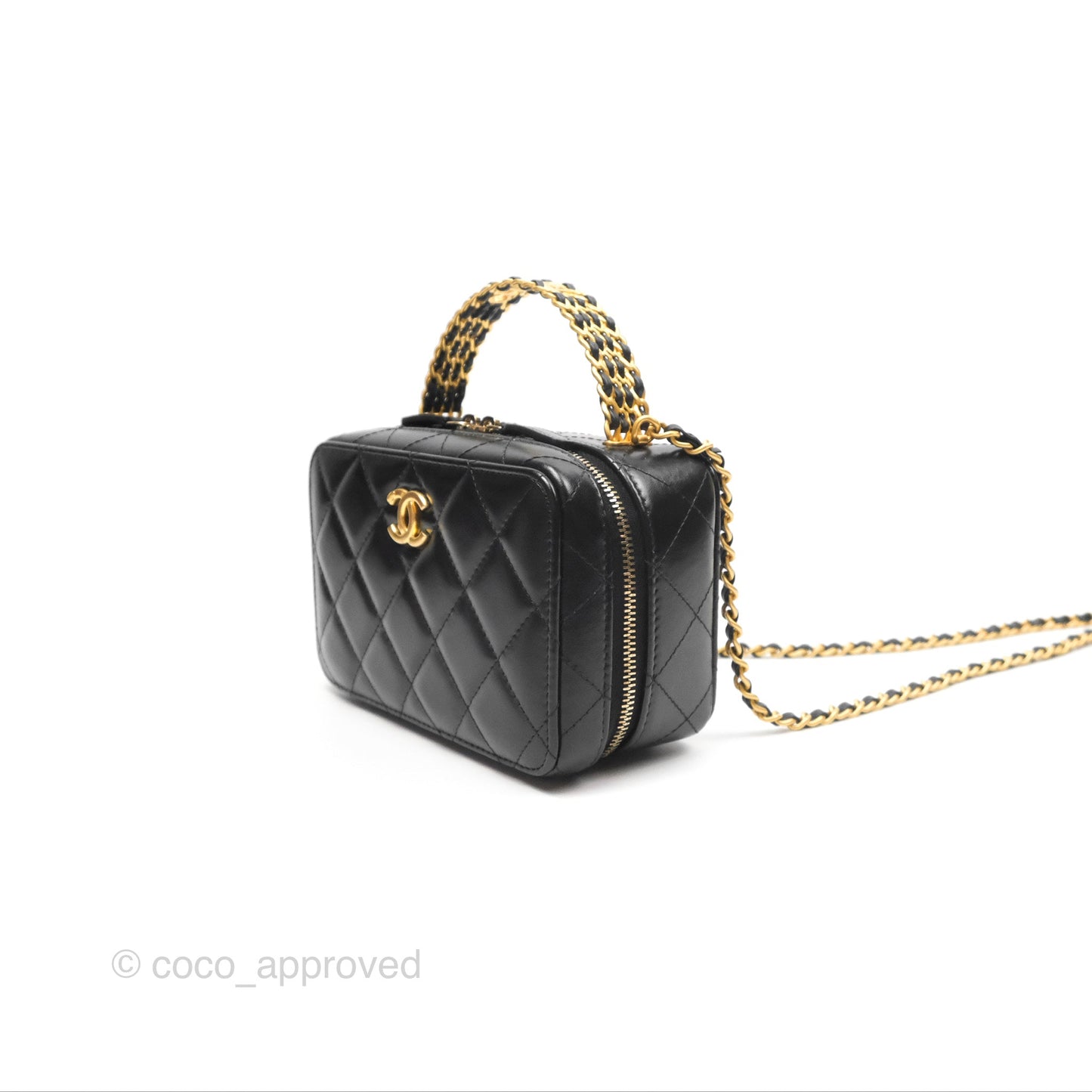 Chanel Top Handle Vanity Case Black Shiny Lambskin Aged Gold Hardware