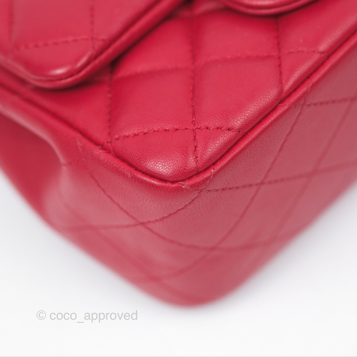 Chanel Mini Square Flap Red Lambskin Light Gold Hardware