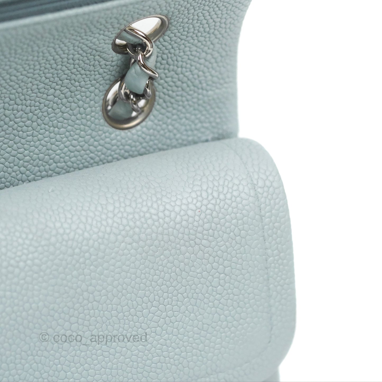 Chanel Classic M/L Medium Flap Quilted Light Grey Blue Caviar Silver Hardware