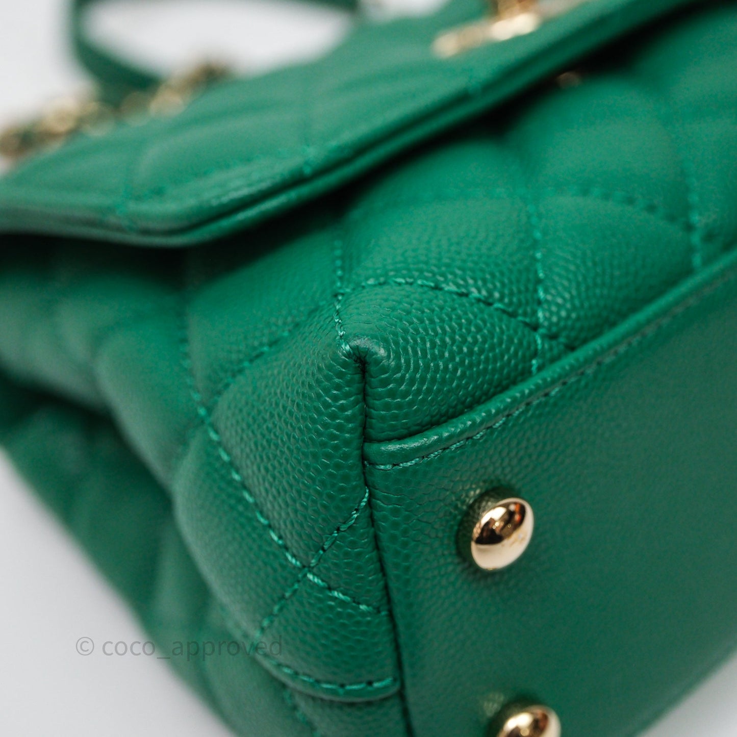 Chanel Mini Coco Handle Quilted Green Caviar Gold Hardware