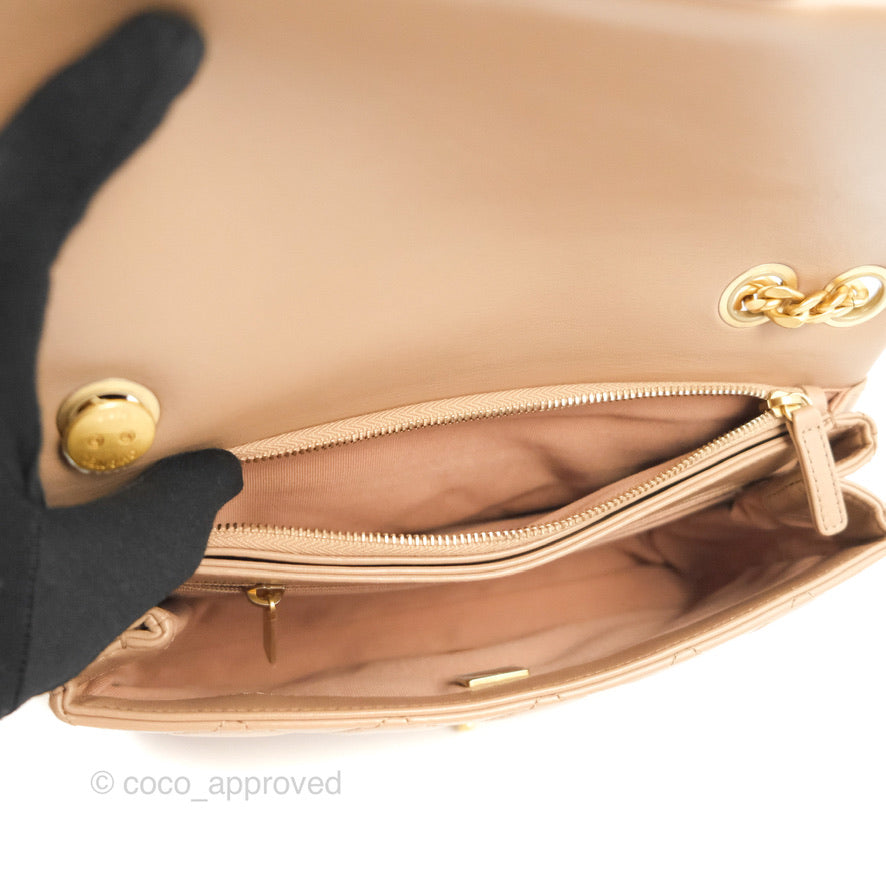Chanel Flap Bag with Adjustable Strap Beige Lambskin Aged Gold Hardware 22K