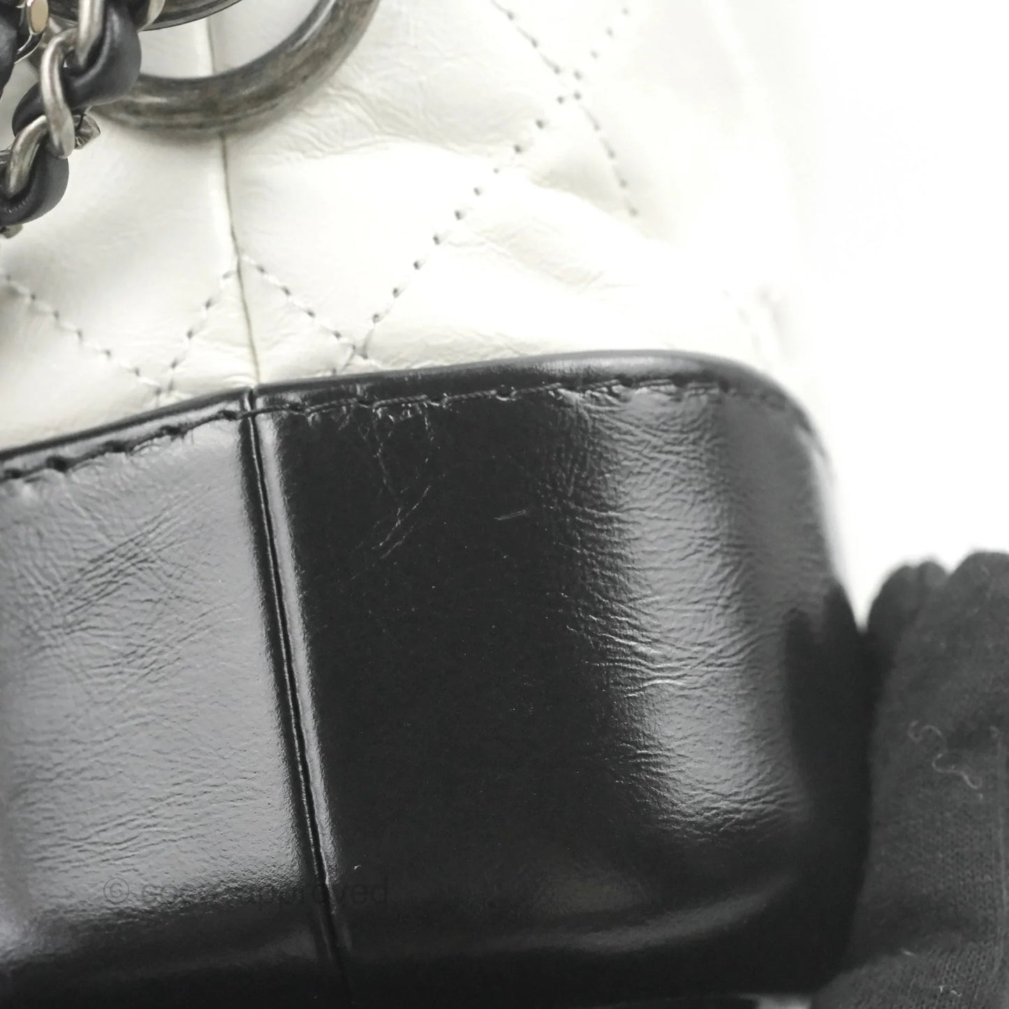 Chanel Quilted Small Gabrielle Hobo White Black Calfskin Mixed Hardware