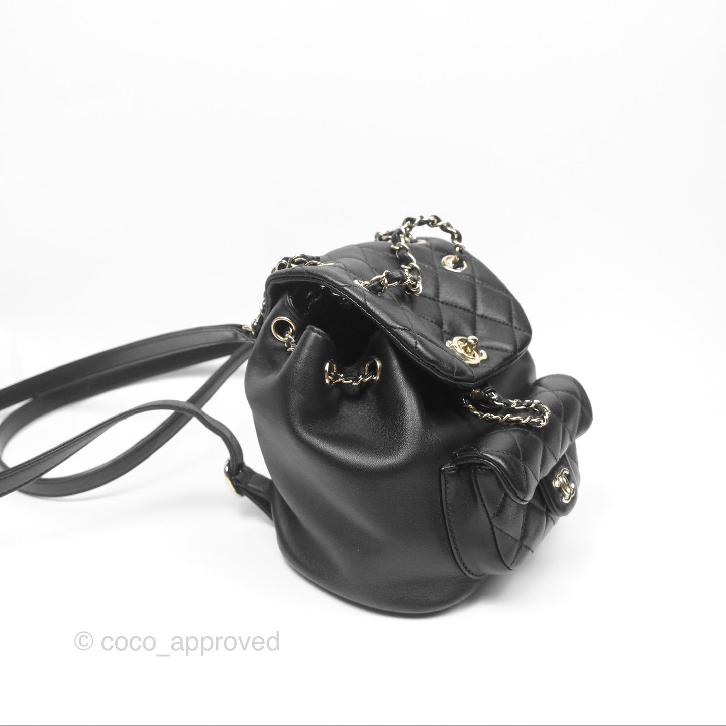 Chanel Quilted Small Duma Drawstring Backpack Black Lambskin
