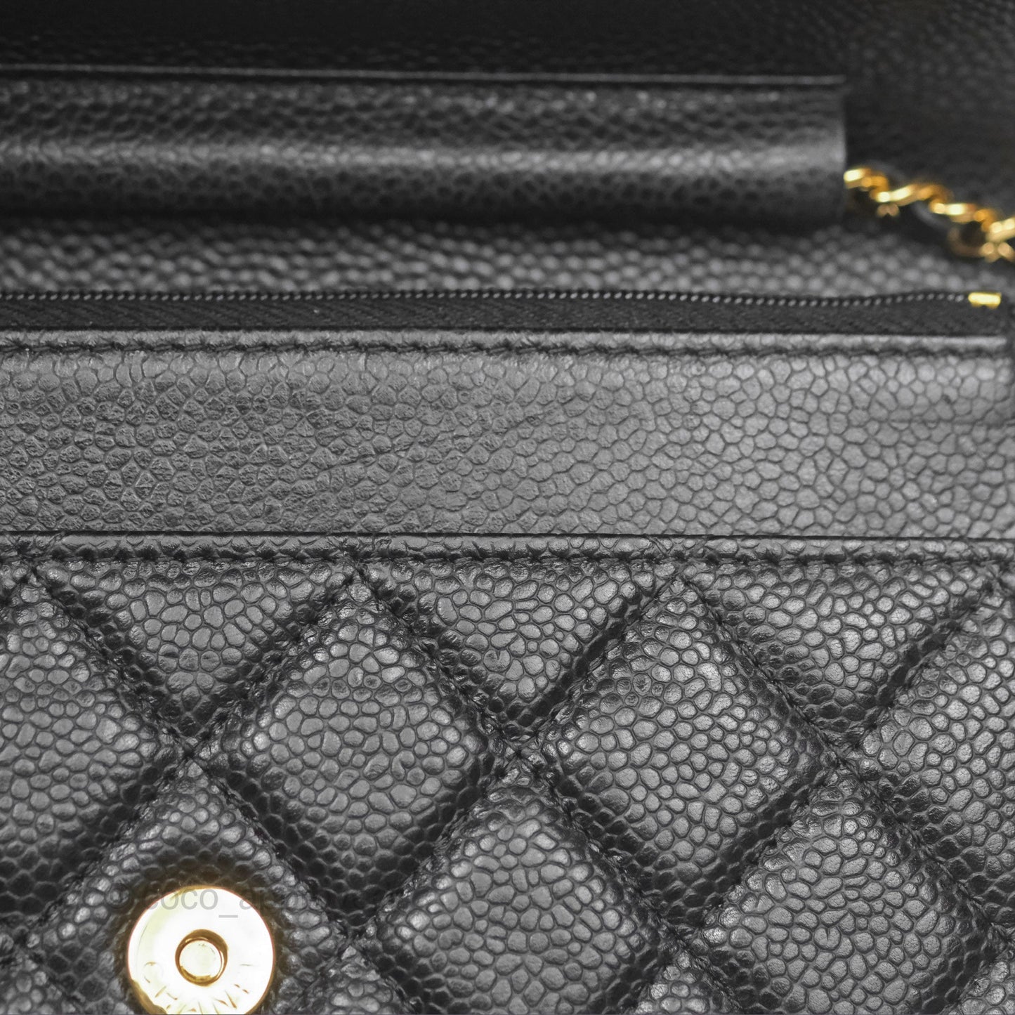 Chanel Classic Quilted Wallet On Chain WOC Black Caviar Gold Hardware