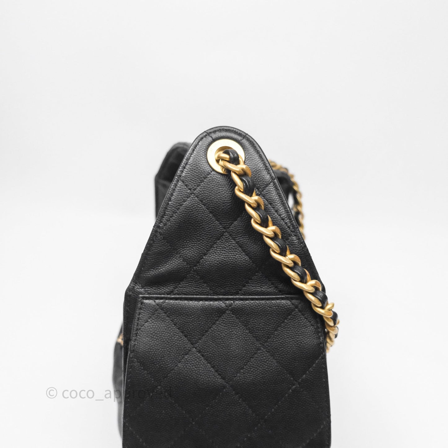 Chanel 25 Small Bag Black Caviar Aged Gold Hardware