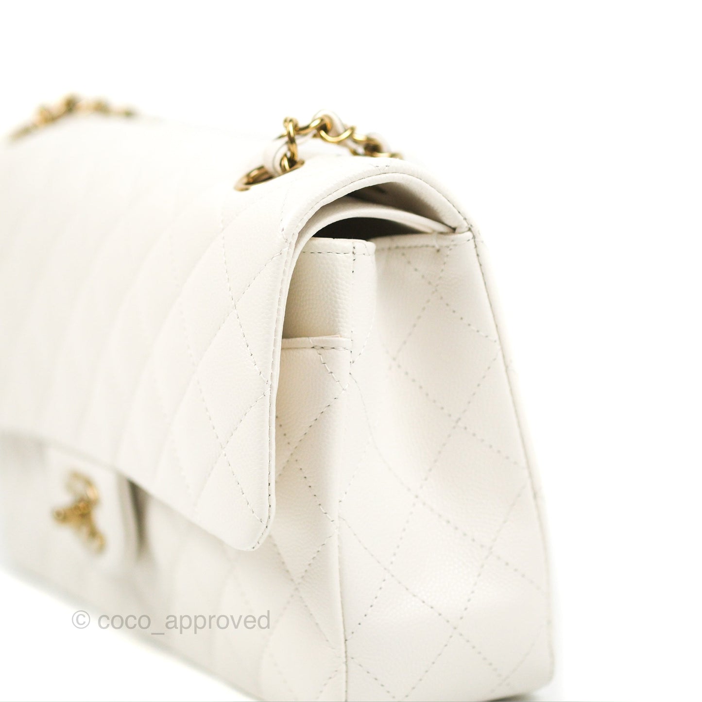 Chanel Classic M/L Medium Flap Quilted White Caviar Gold Hardware