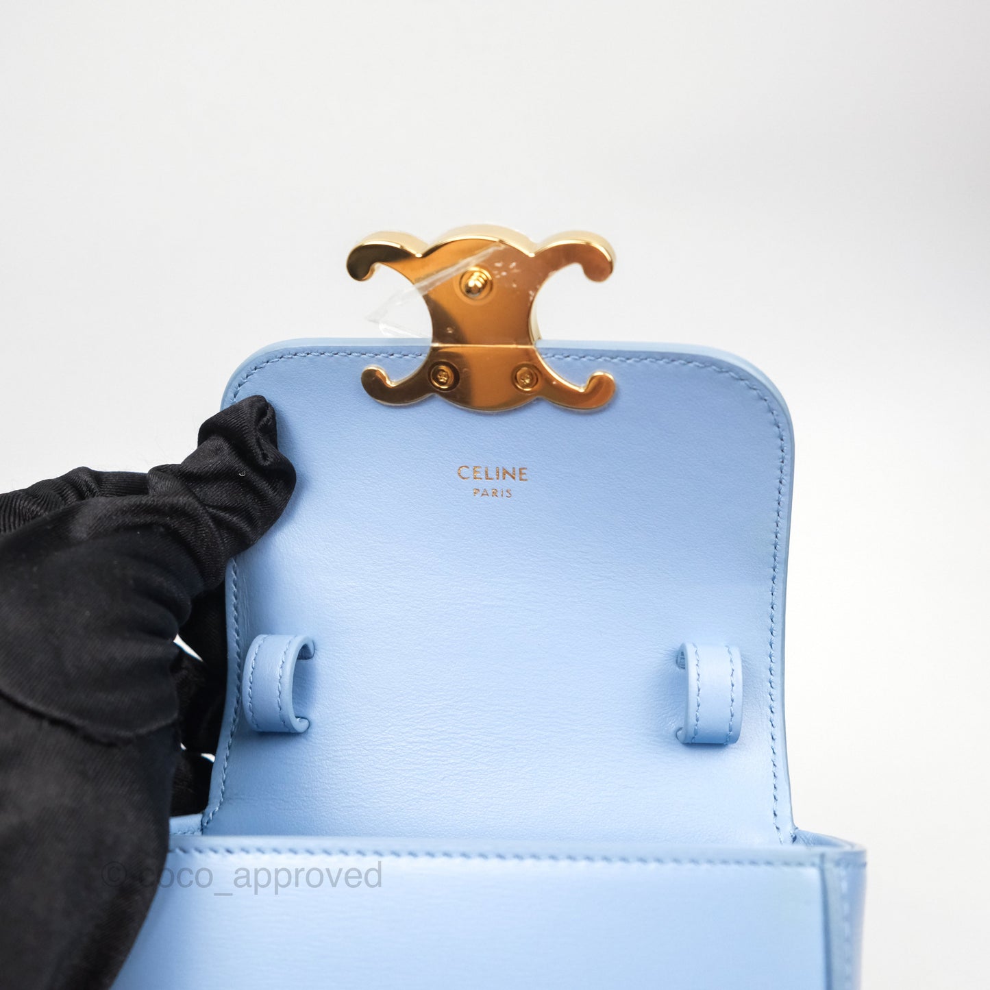 Celine Mini Triomphe Shiny Calfskin Light Blue