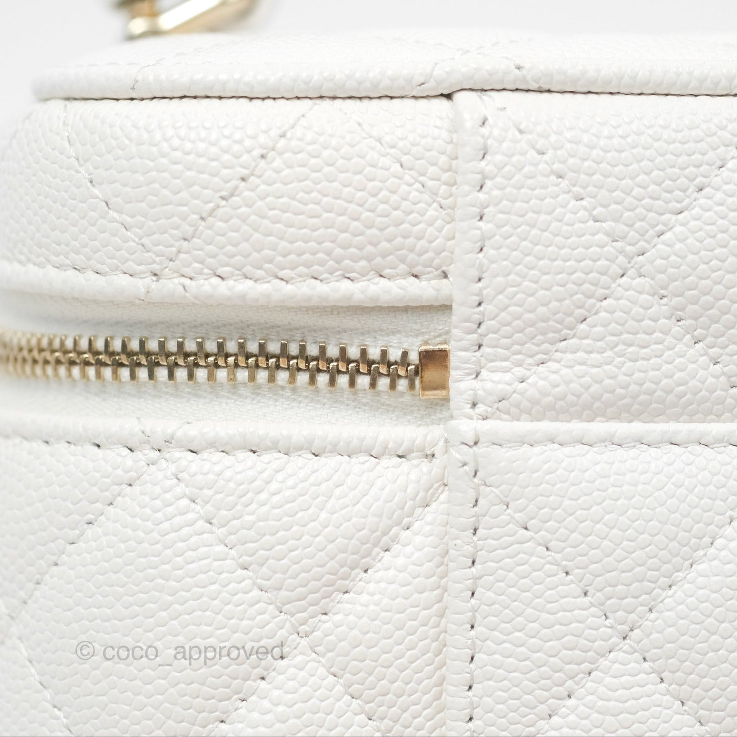 Chanel Quilted Top Handle Vanity Case White Caviar Gold Hardware