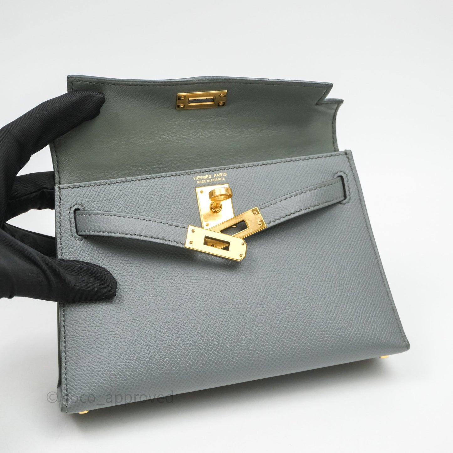 Hermès Mini Kelly Vert Amande 63 Epsom Gold Hardware