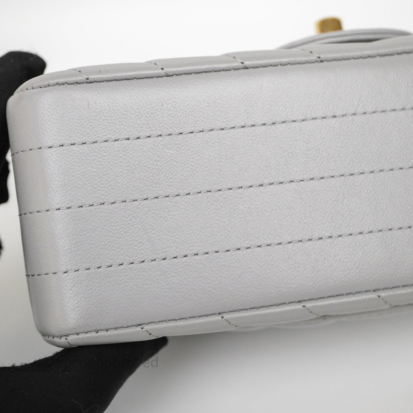 Chanel Mini Rectangular Chevron Grey Lambskin Light Gold Hardware