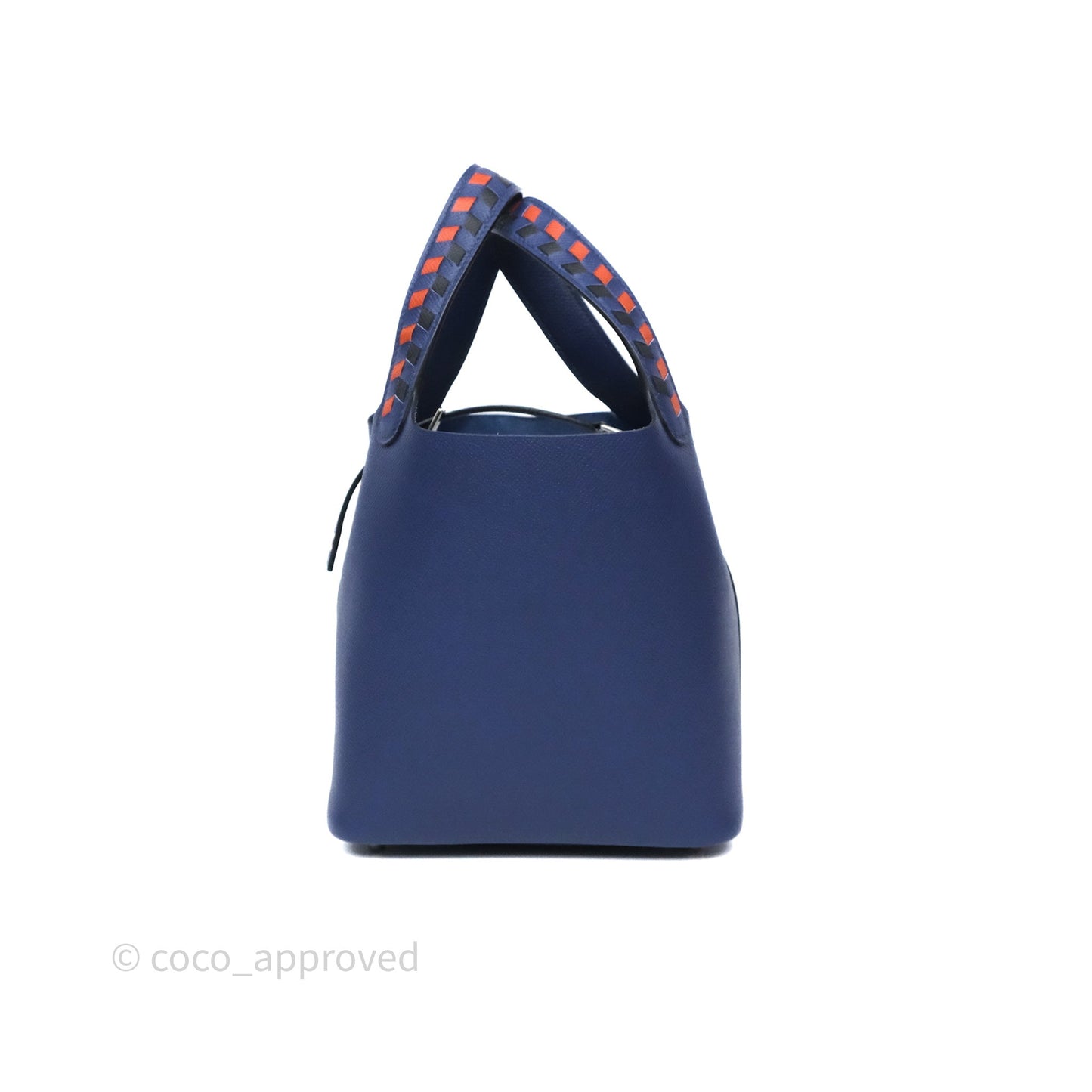 Hermès Tressage De Cuir Picotin Lock 18 Bleu Encre/Brique/Black Epsom