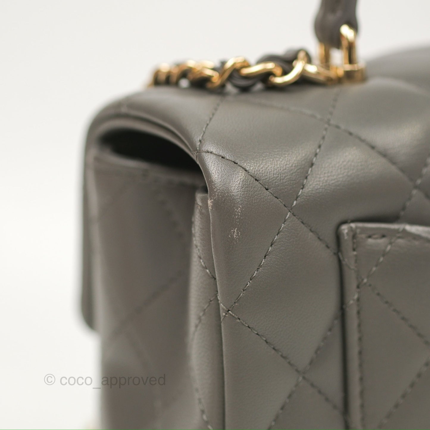 Chanel Top Handle Mini Rectangular Flap Bag Grey Lambskin Gold Hardware
