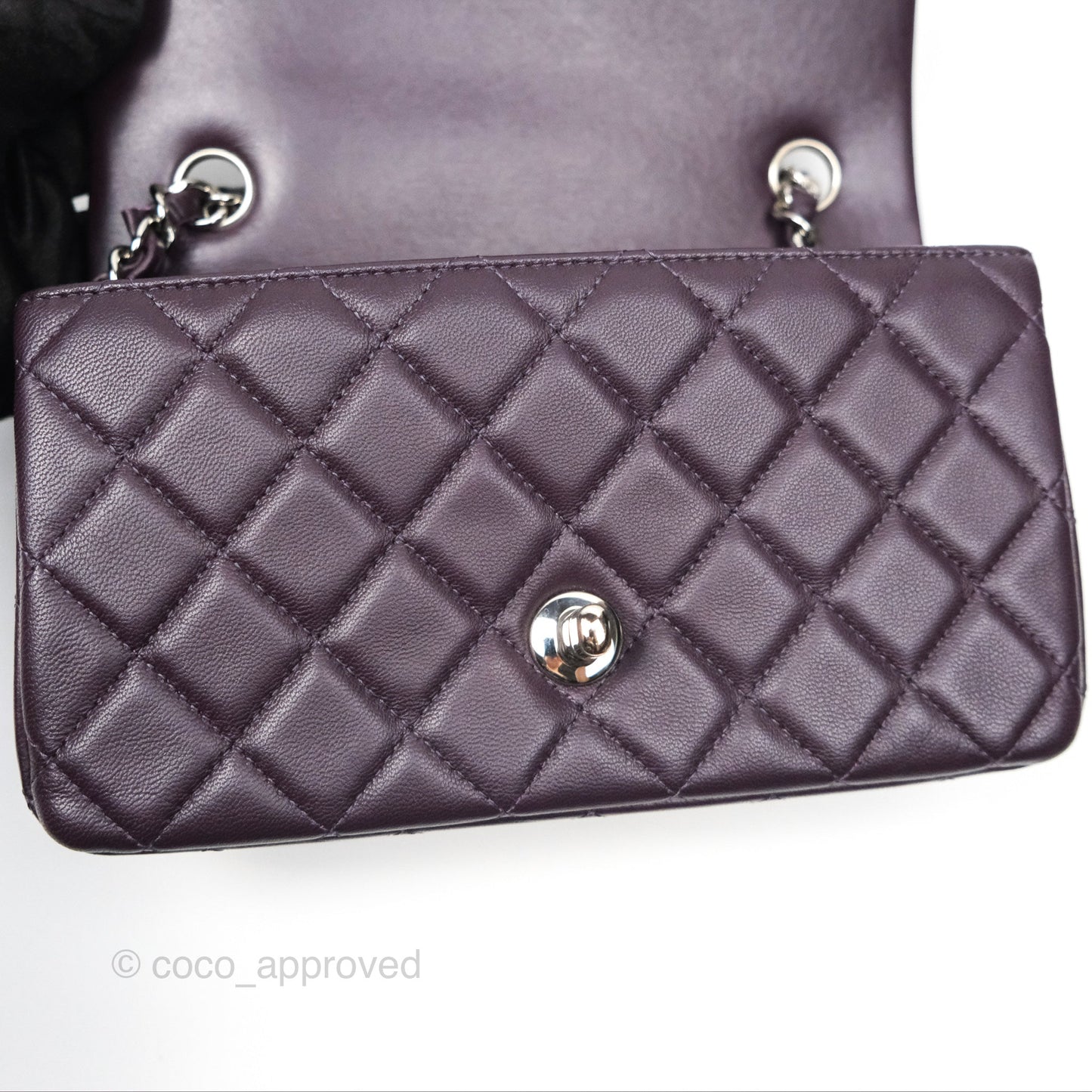 Chanel Mini Rectangular Quilted Dark Purple Lambskin Silver Hardware