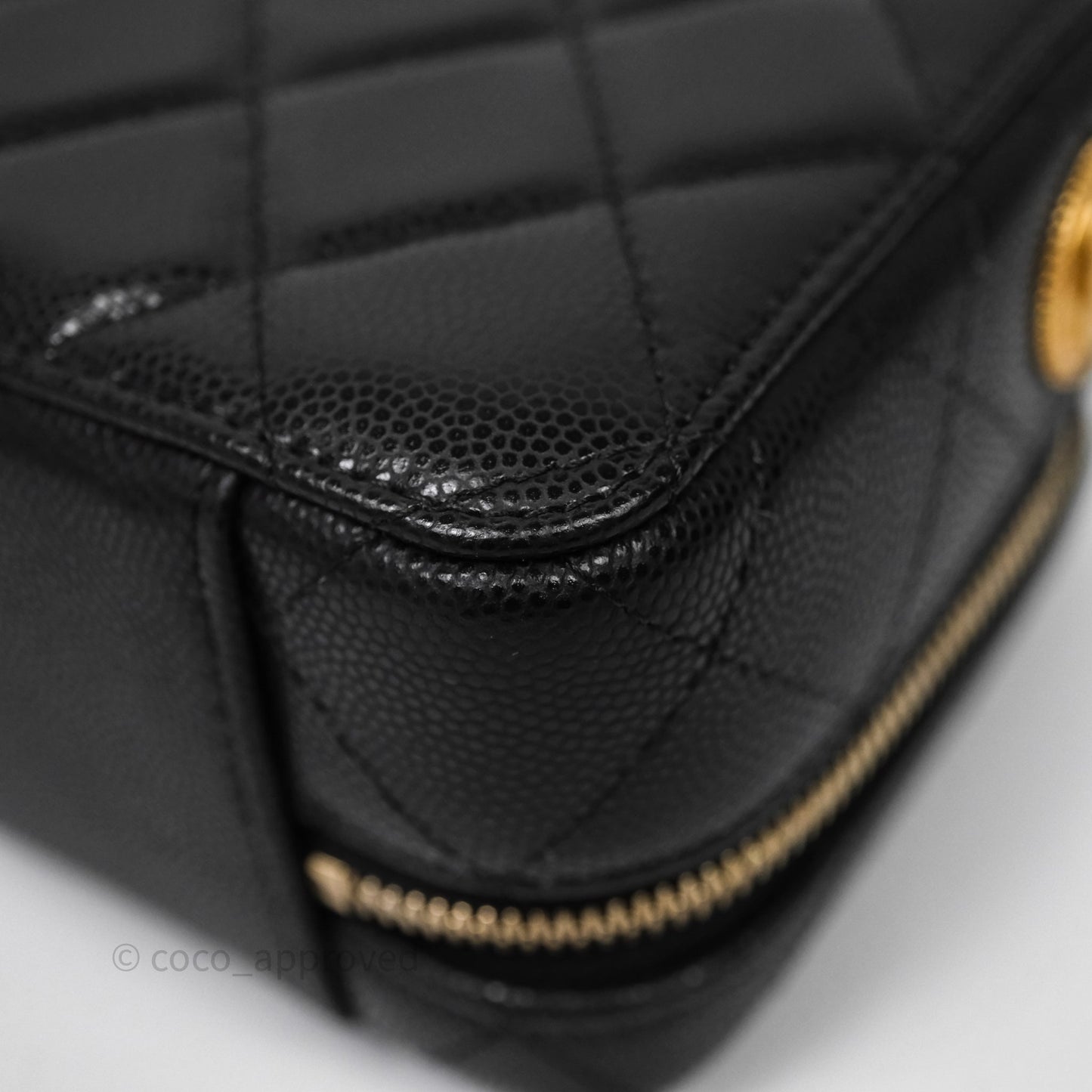 Chanel Quilted CC Coins Purse Chain Camera Case Black Caviar Aged Gold Hardware