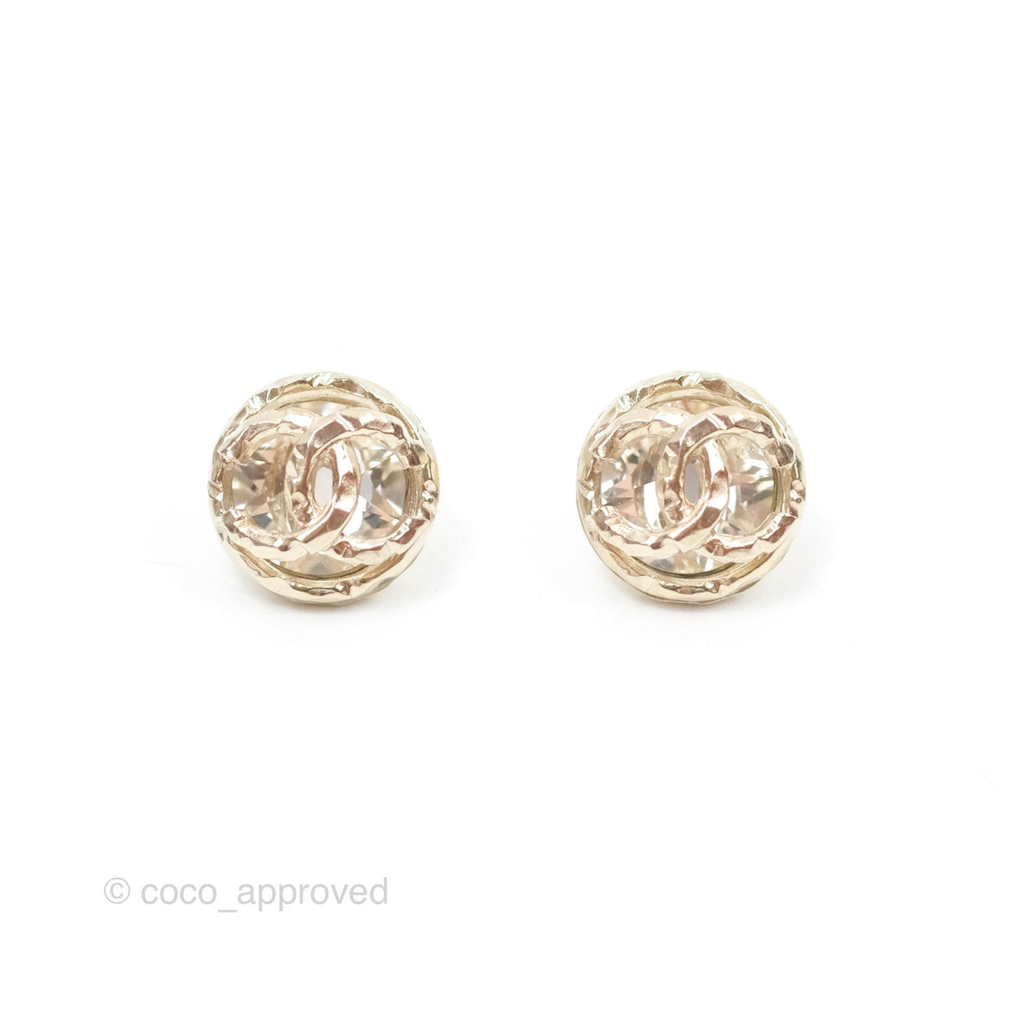 Chanel Round CC Crystal Round Earrings Gold Tone 21A