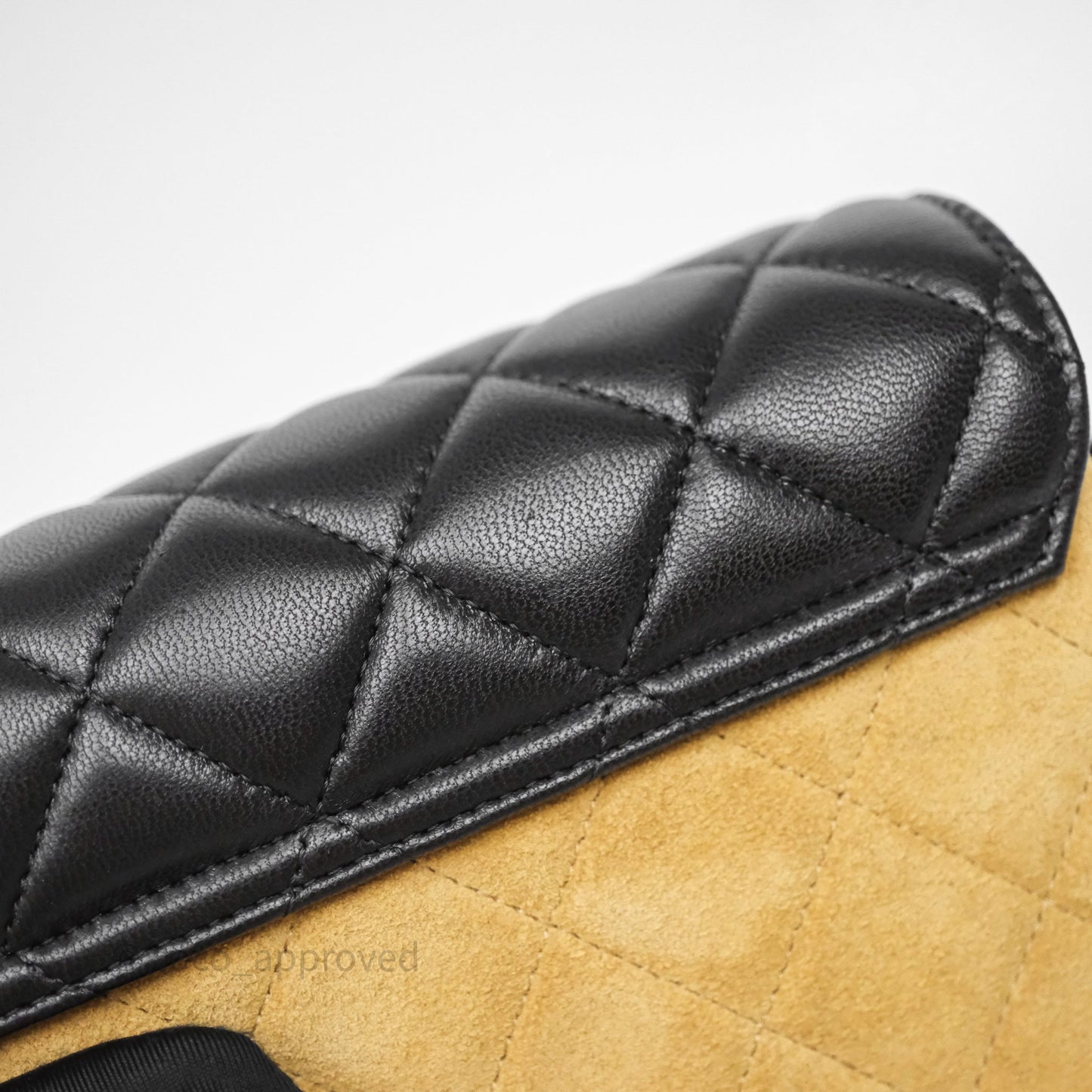 Chanel Mini Flap Bag Camel Suede/ Black Lambskin Gold Hardware