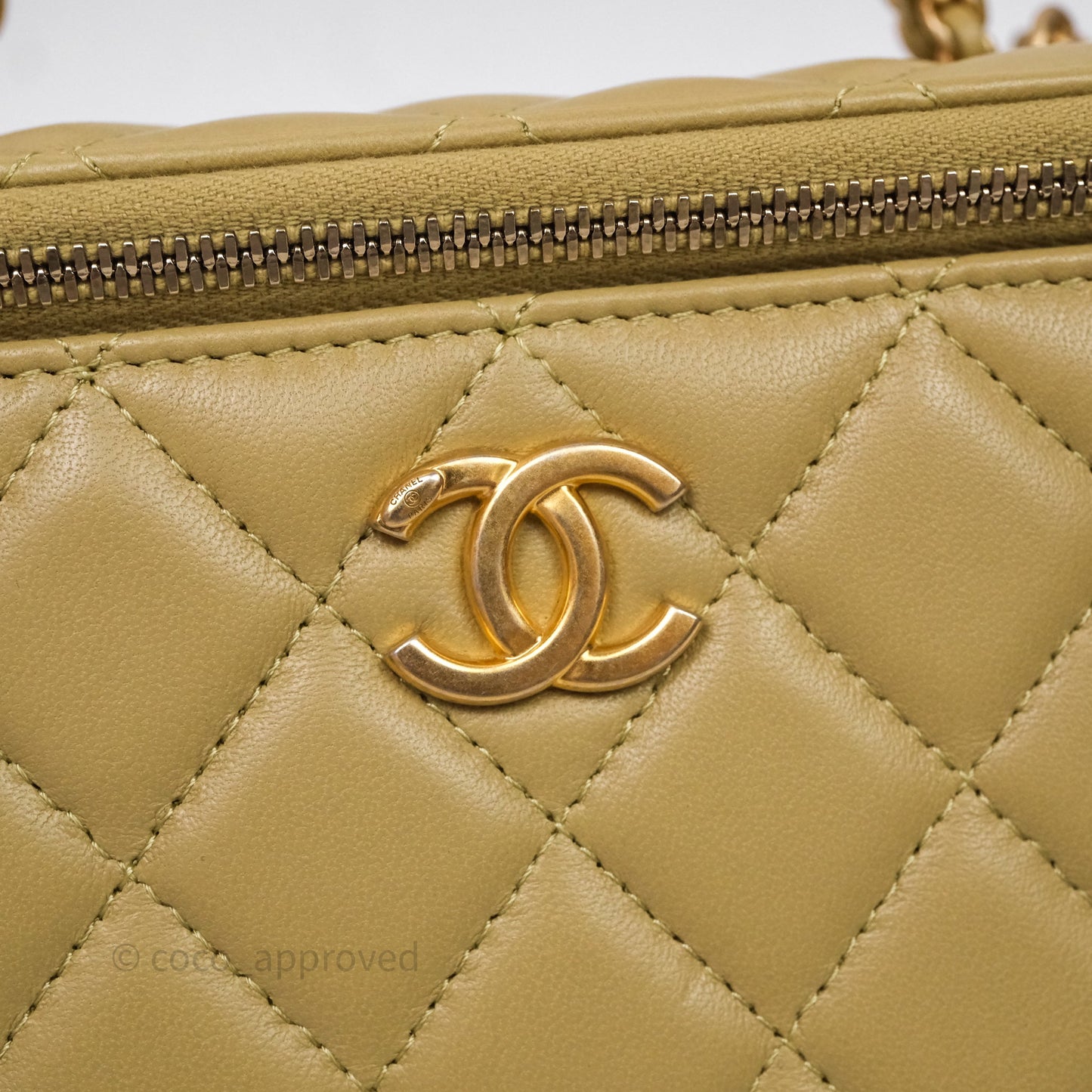 Chanel Top Handle Vanity with Chain Olive Green Lambskin Aged Gold Hardware