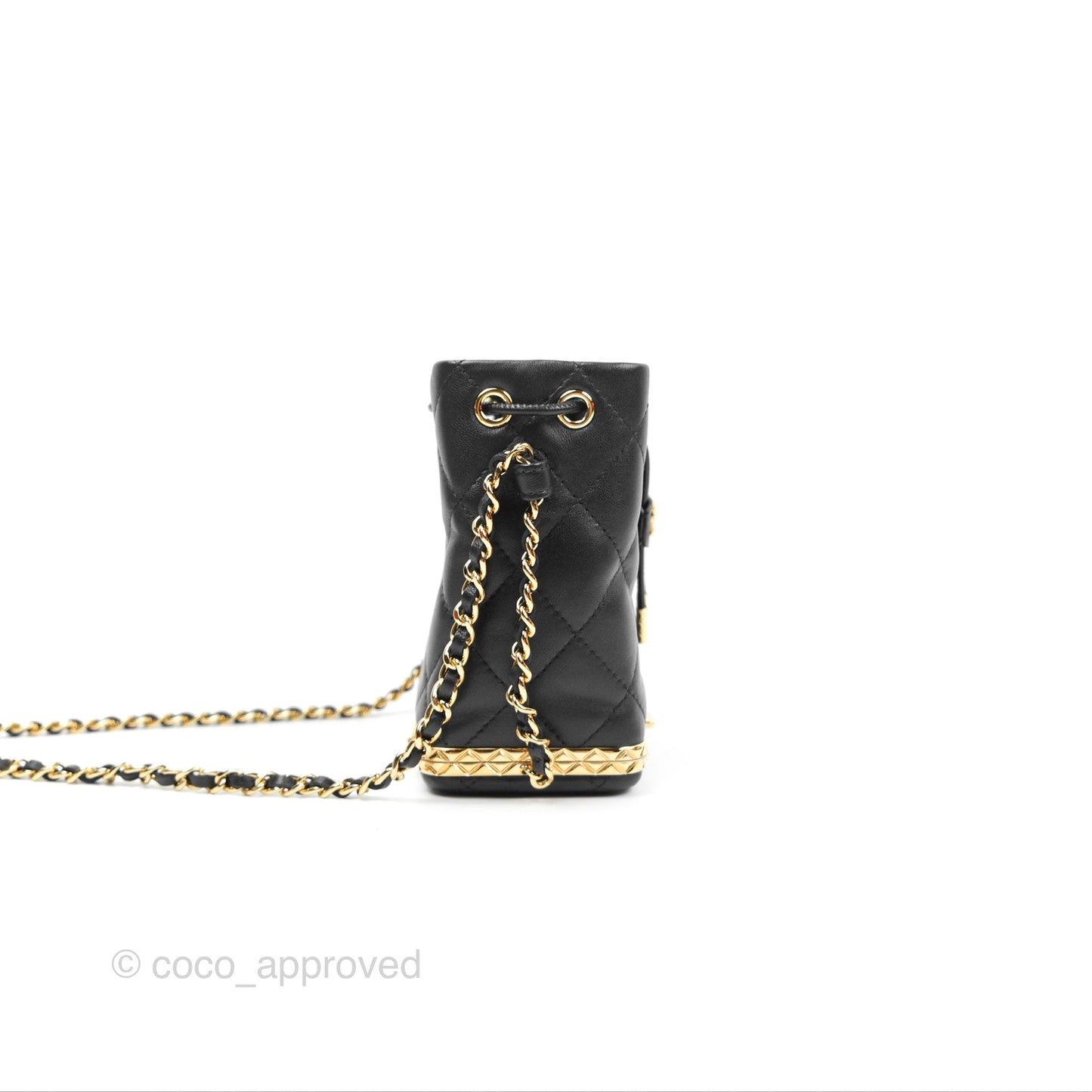Chanel Small Bucket With Chain Black Lambskin Gold Hardware