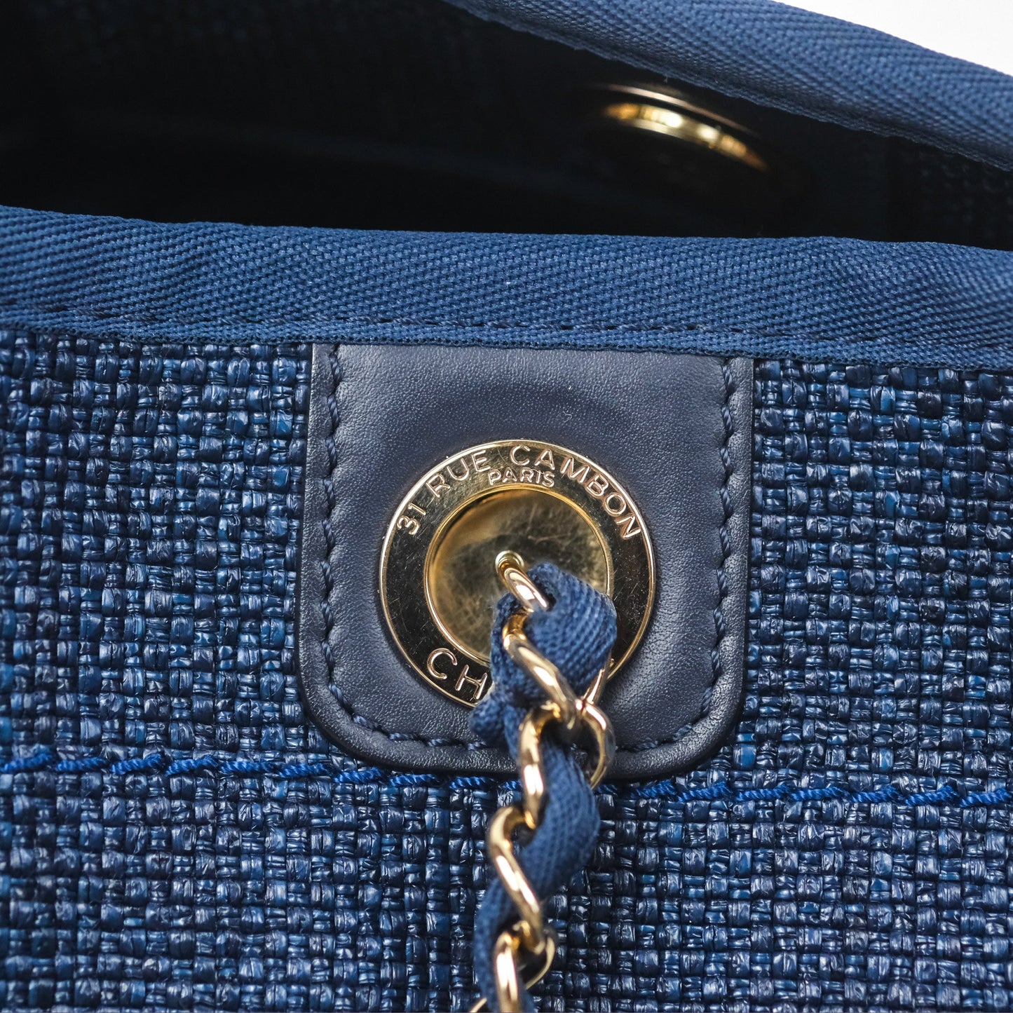 Chanel Medium Deauville Navy Canvas Gold Hardware