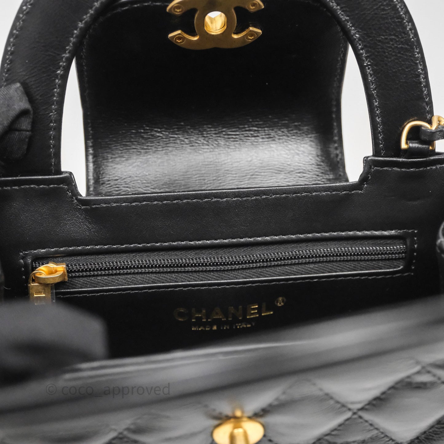 Chanel Kelly Bag Quilted Black Shiny Crumpled Calfskin Aged Gold Hardware