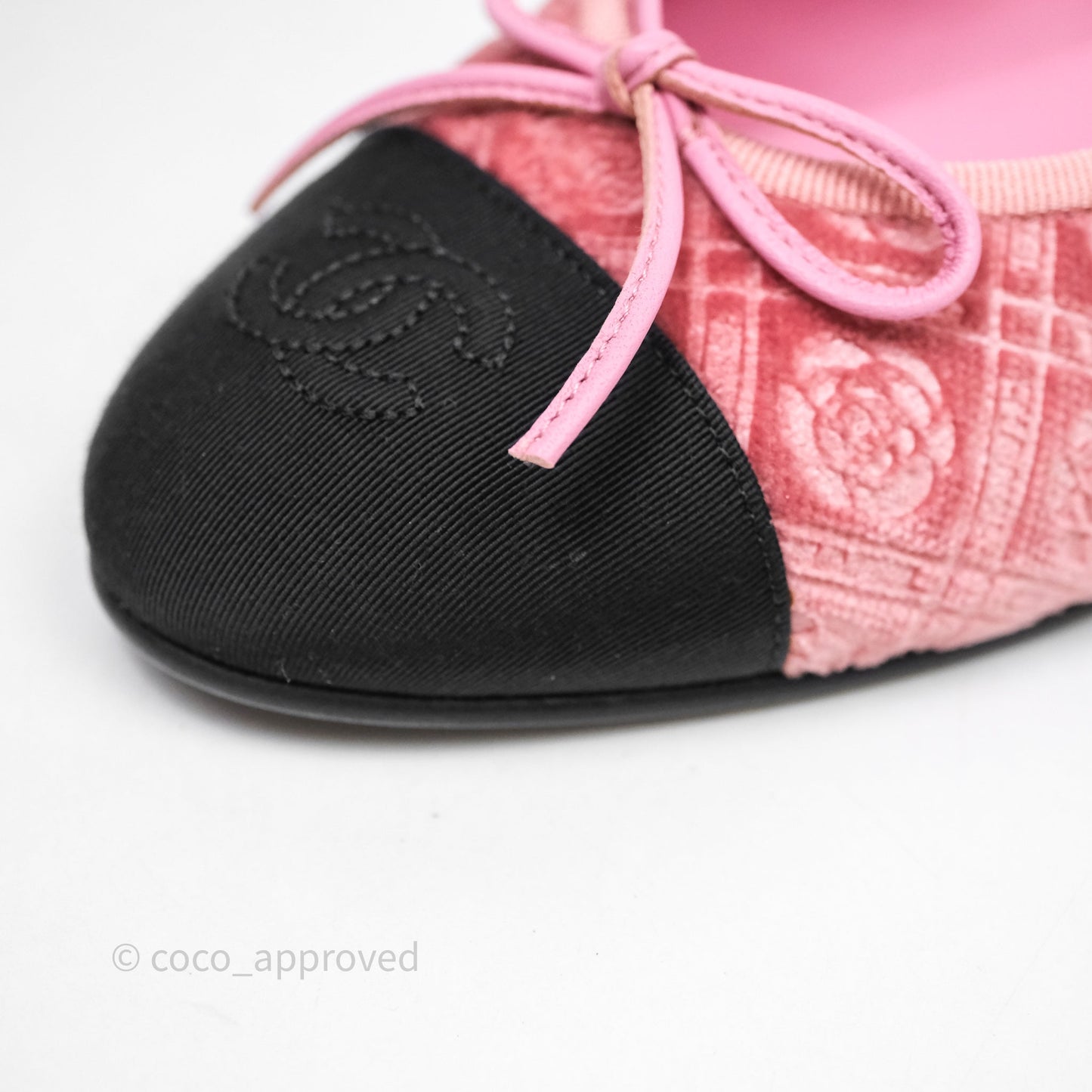 Chanel Ballerina Flats Camellia Quilts Pink Velvet Size 38