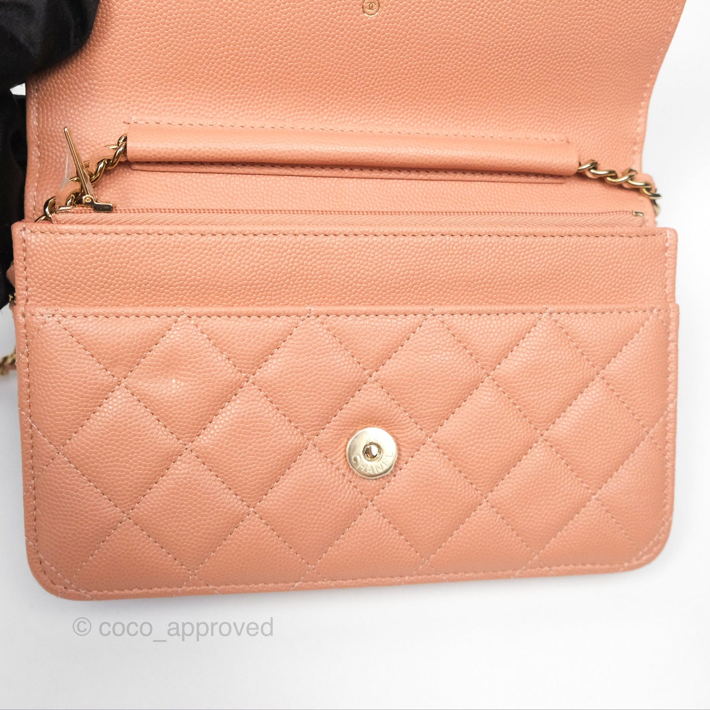 Chanel Quilted Wallet On Chain WOC Rosy Beige Caviar Gold Hardware