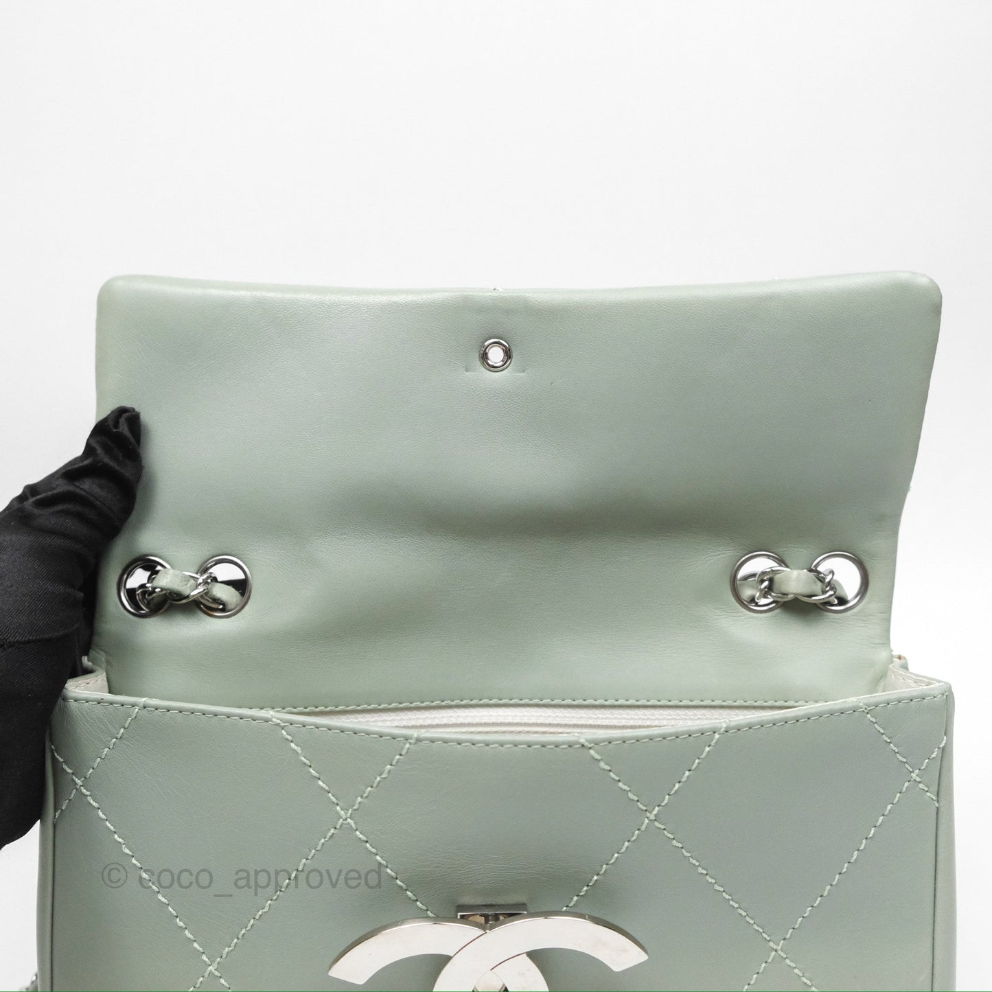 Chanel CC East West Flap Bag Lambskin Mint Green Silver Hardware