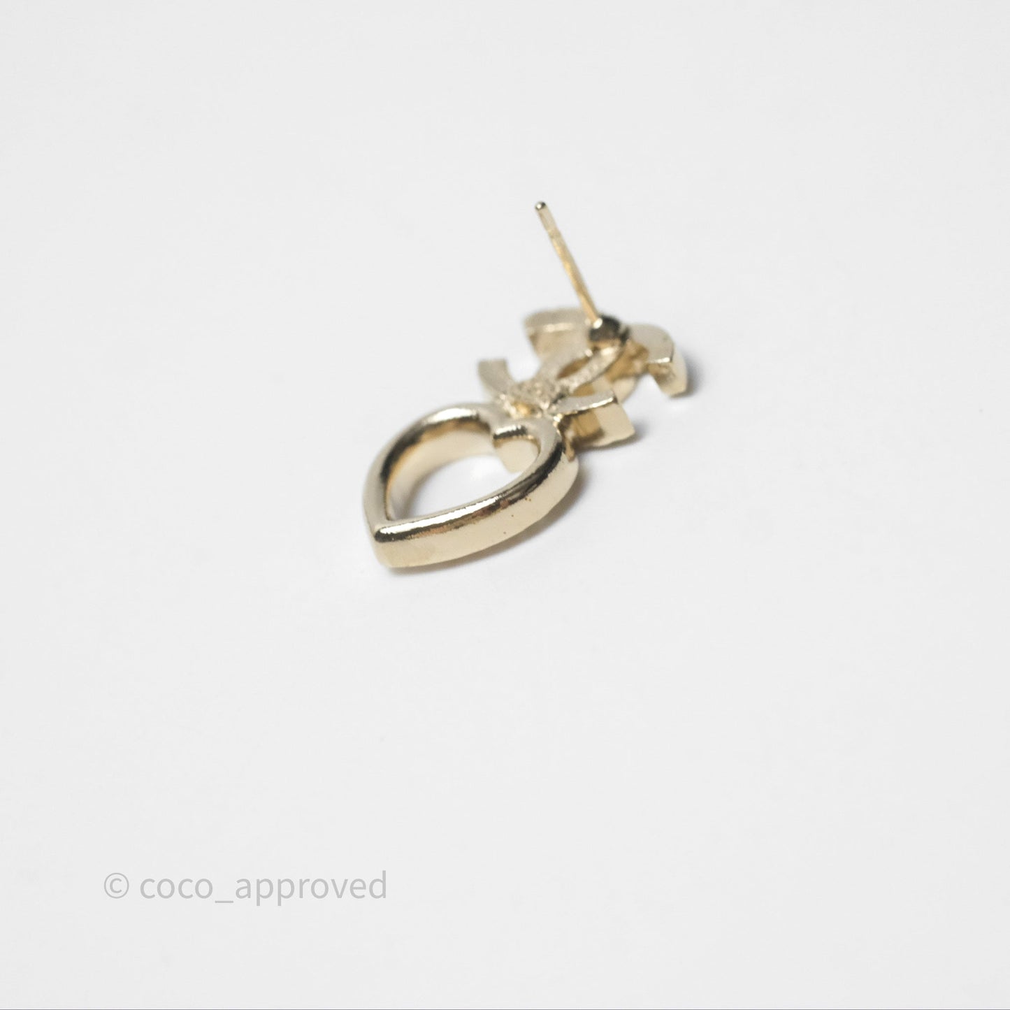 Chanel Crystal CC Heart Earrings Gold Tone 23B