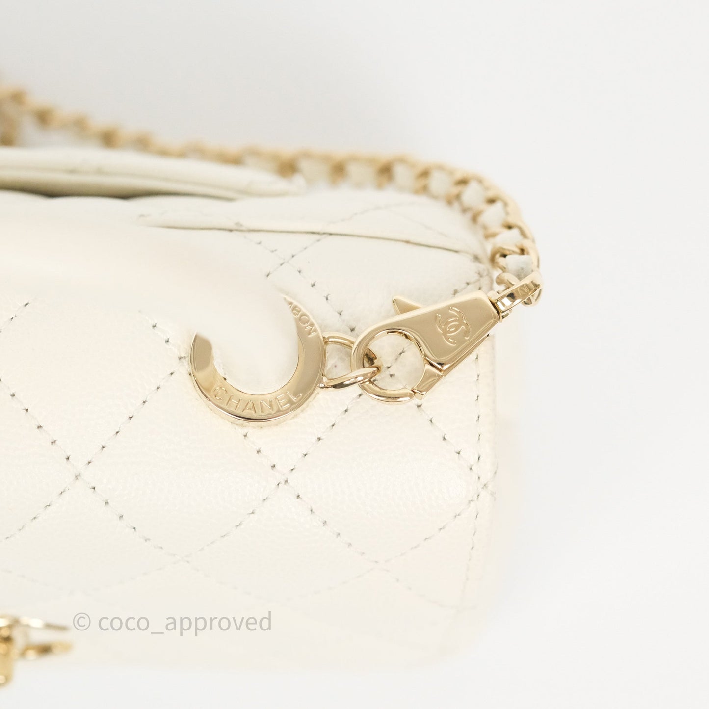 Chanel Mini Coco Handle Quilted Ivory White Caviar Gold Hardware