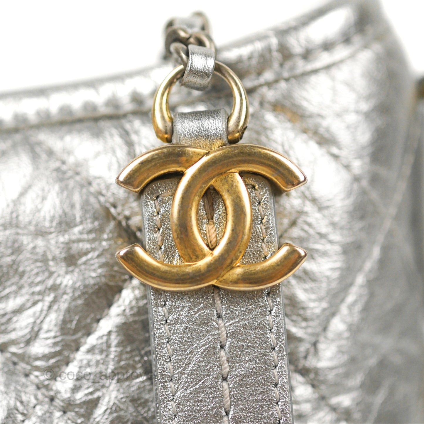 Chanel Quilted Small Gabrielle Hobo Metallic Silver Aged Calfskin Mixed Hardware