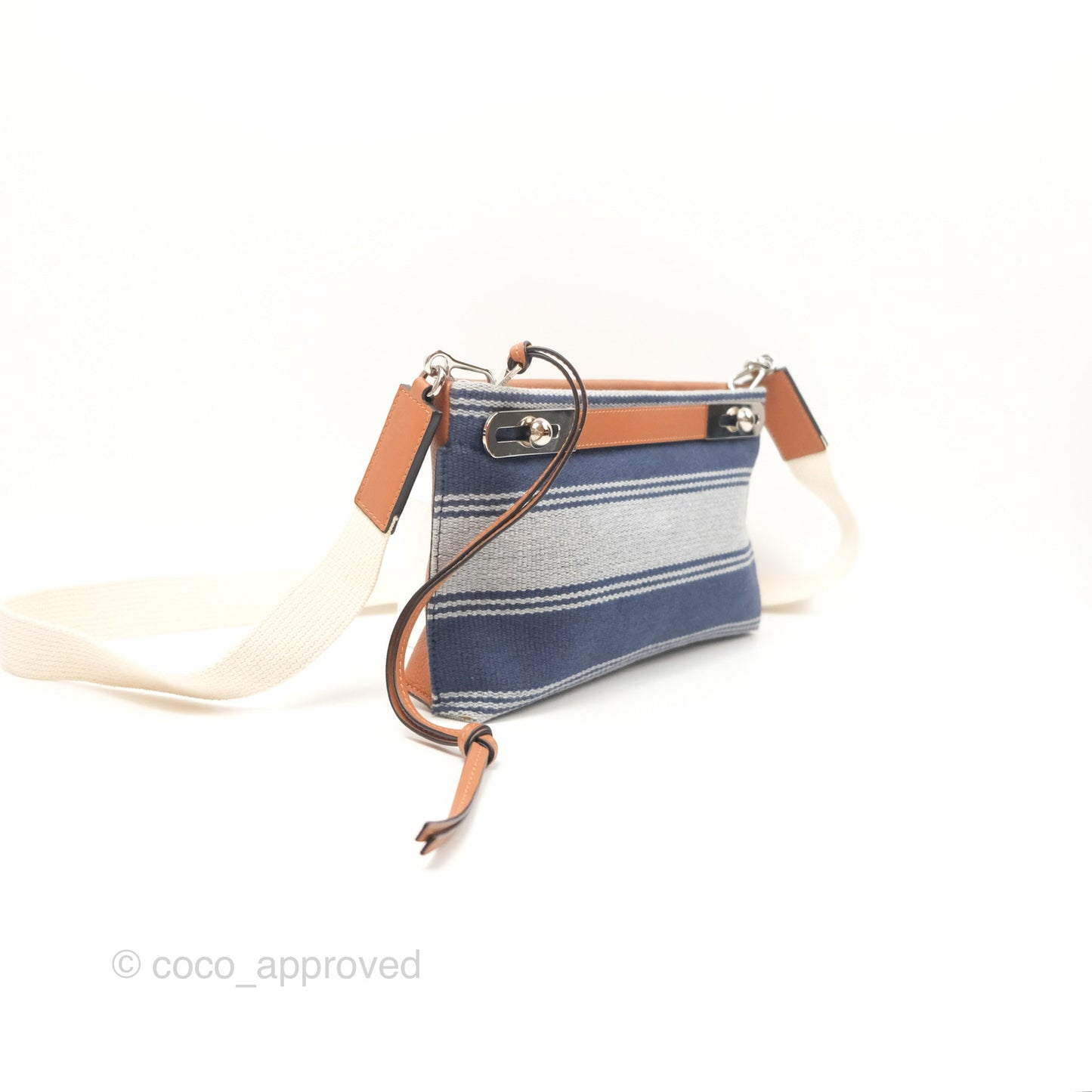 Loewe Small Missy Bag Striped Blue Grey Canvas Tan Leather