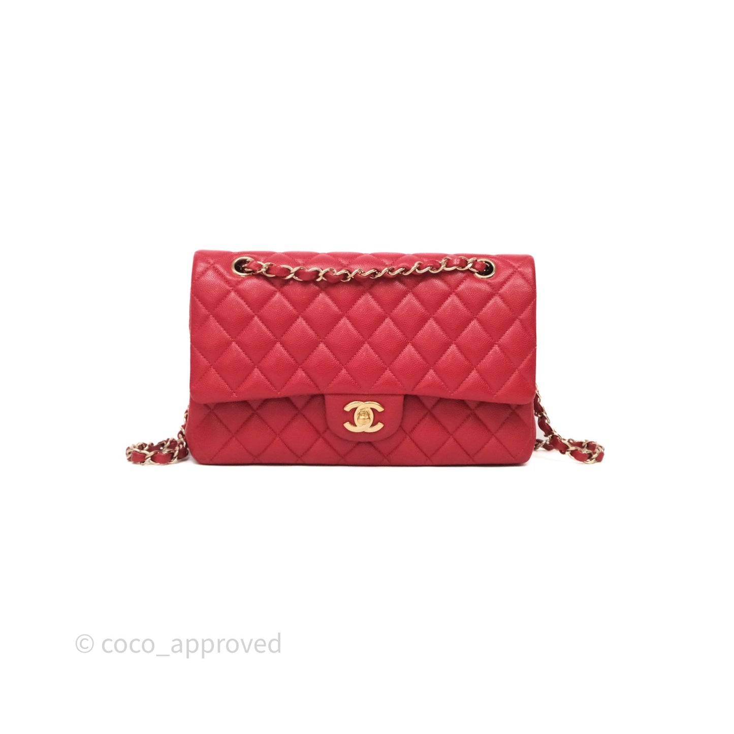 Chanel Classic M/L Medium Flap Quilted Red Caviar Gold Hardware