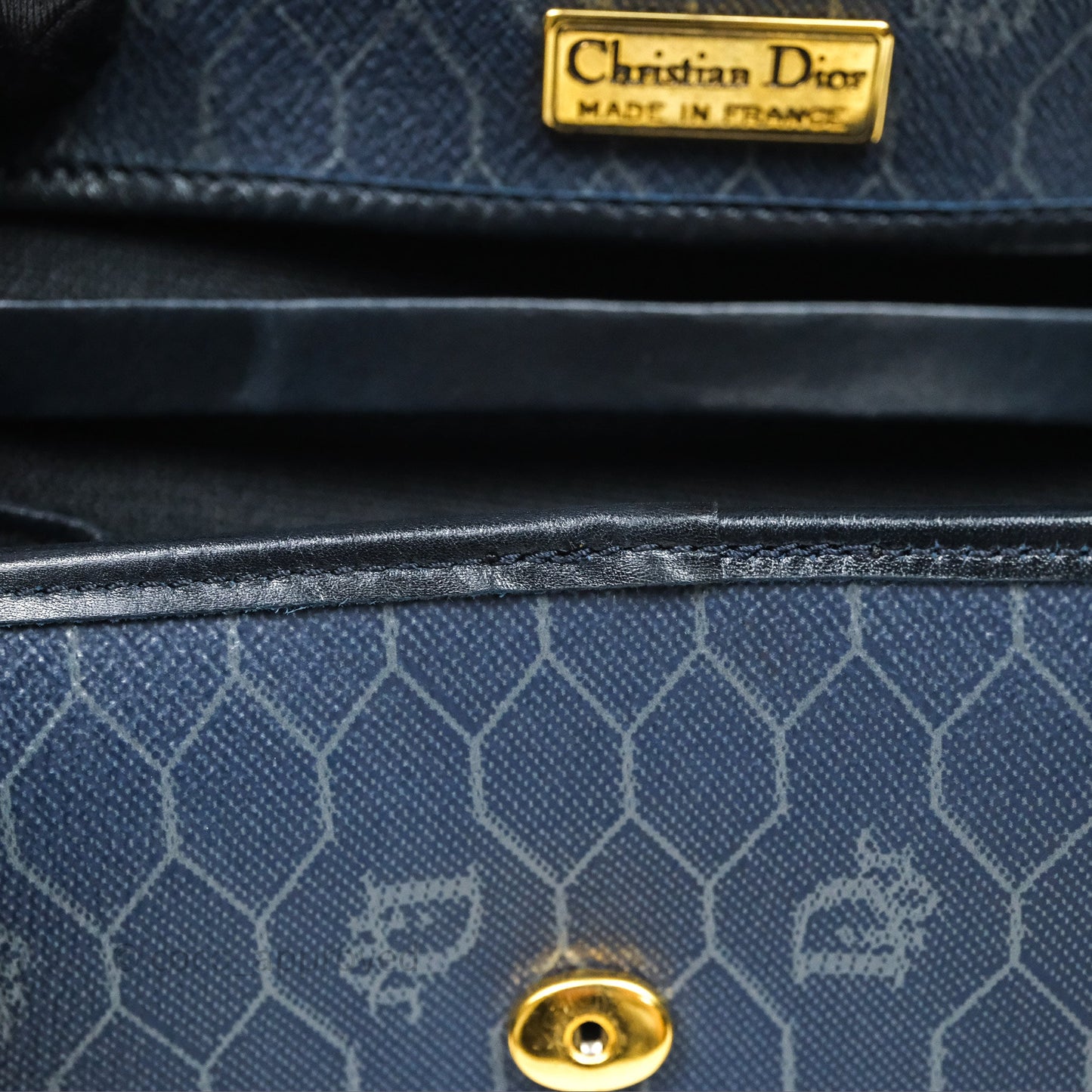 Christian Dior Vintage Honeycomb Flap Bag Navy Gold Hardware