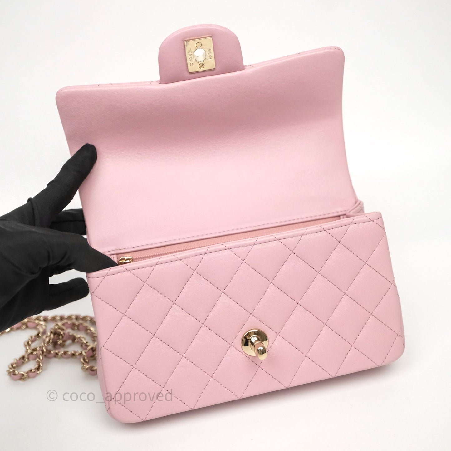Chanel Top Handle Mini Rectangular Flap Lilac Pink Lambskin Gold Hardware
