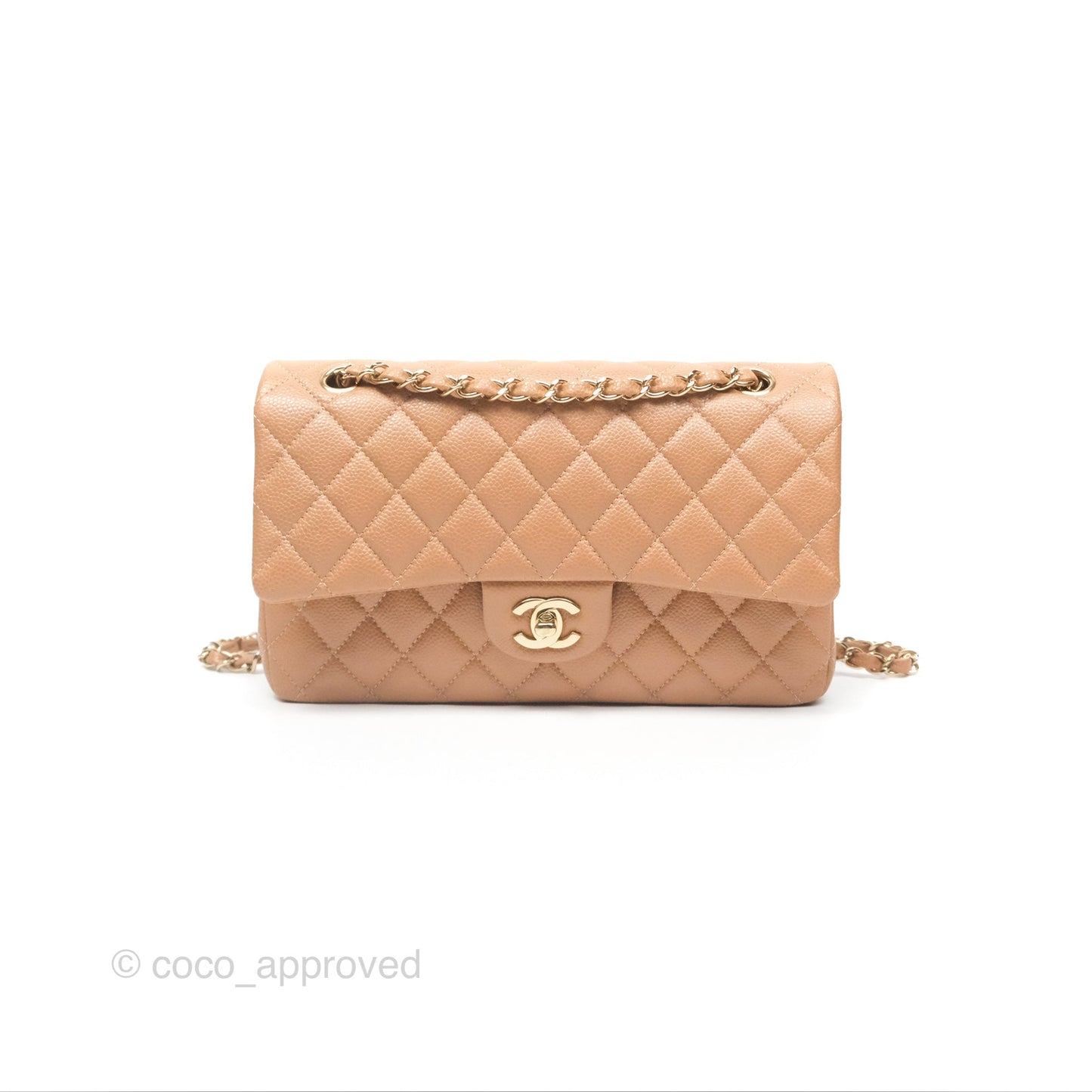 Chanel Classic M/L Medium Flap Quilted Dark Beige Caviar Gold Hardware 18S