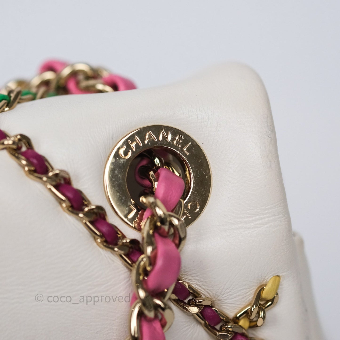 Chanel Small Entwined Chain Flap White Lambskin Gold Hardware