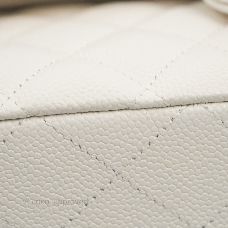 Chanel Classic M/L Medium Double Flap White Caviar Silver Hardware