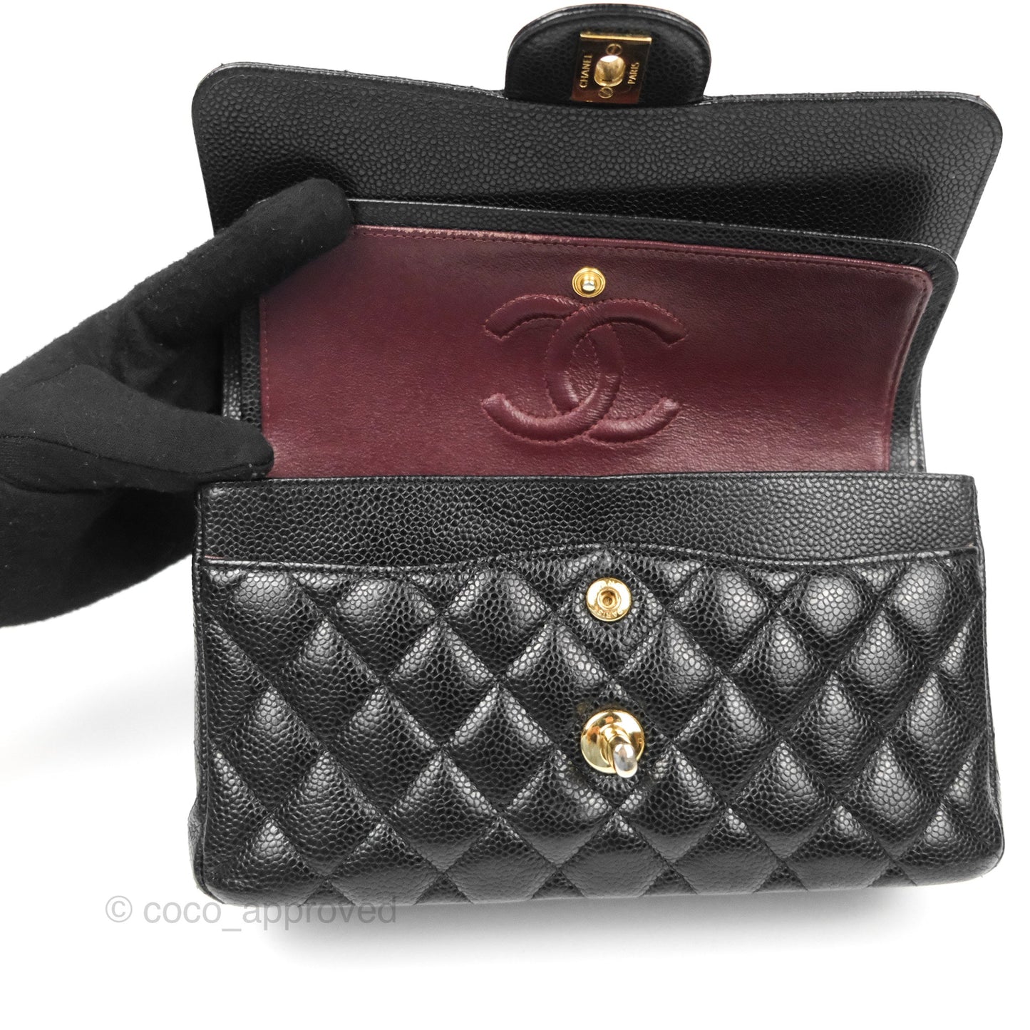 Chanel Small Classic Flap Quilted Black Caviar Gold Hardware