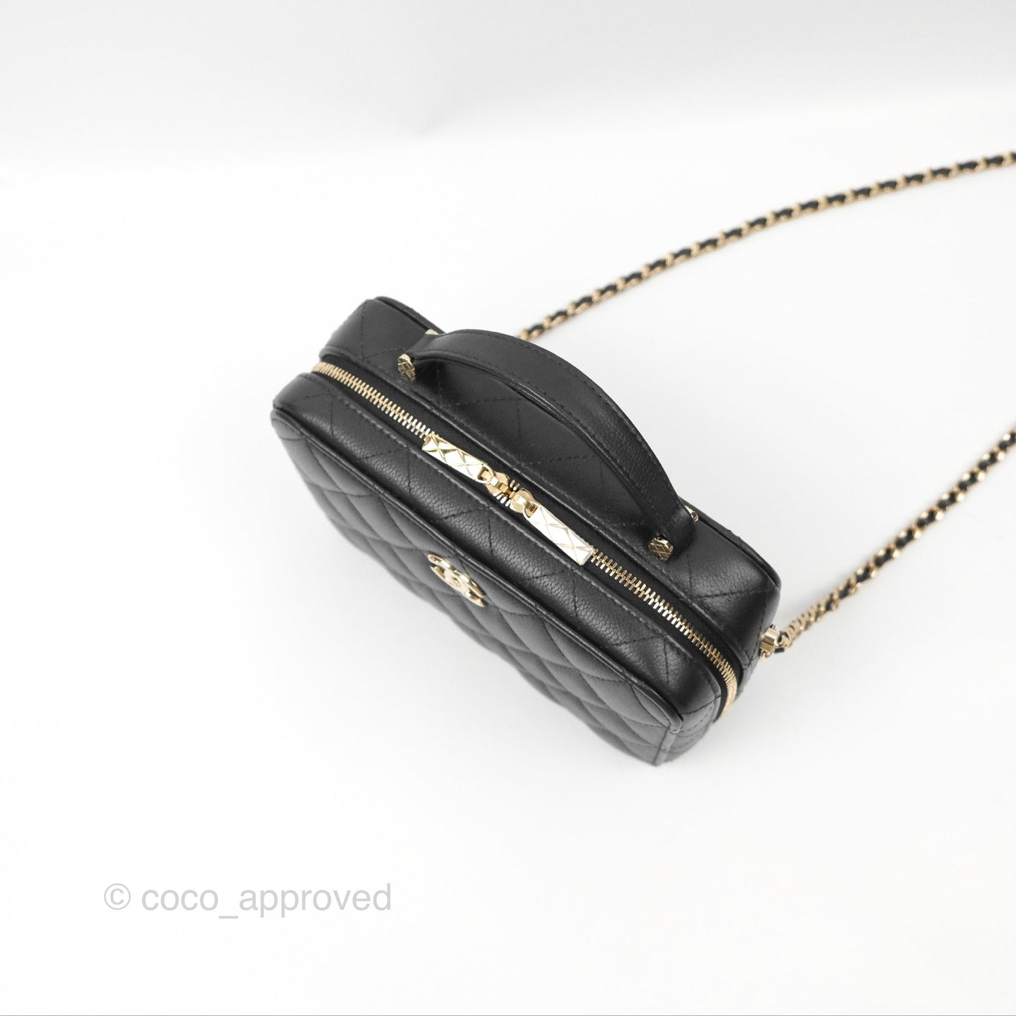 Chanel Quilted Top Handle Vanity Case Black Caviar Gold Hardware 22P