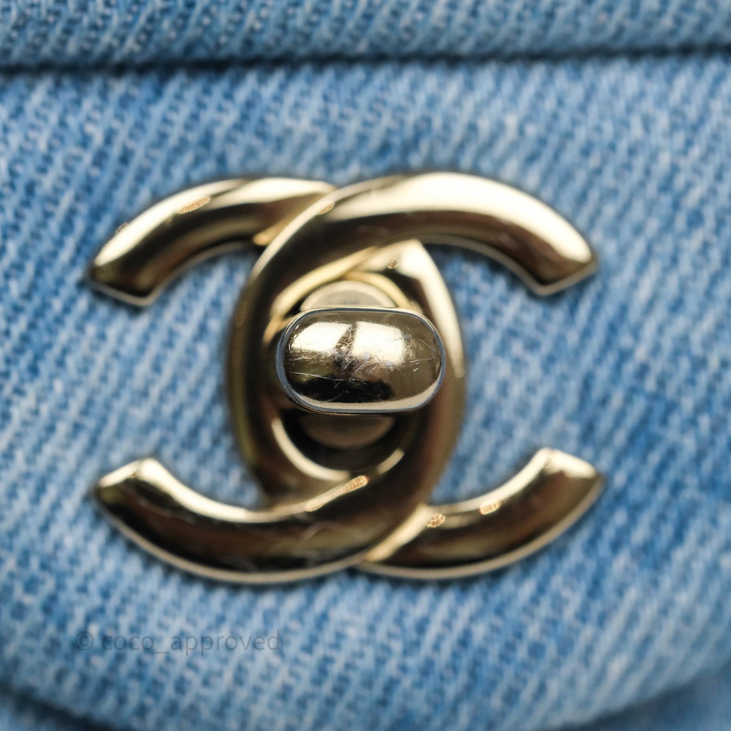 Chanel Small Double Flap Blue Printed Quilted Denim Gold Hardware