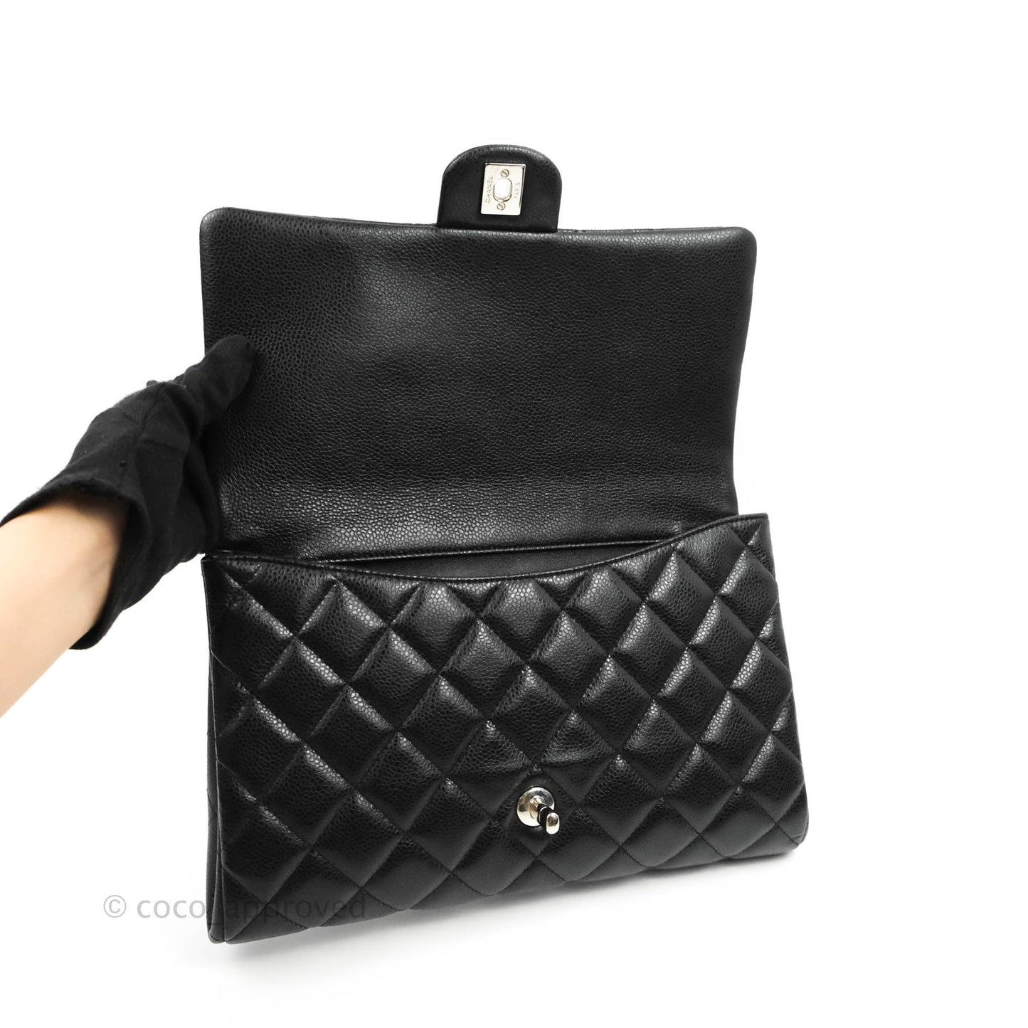 Chanel Quilted Clutch with Chain Caviar Black Silver Hardware
