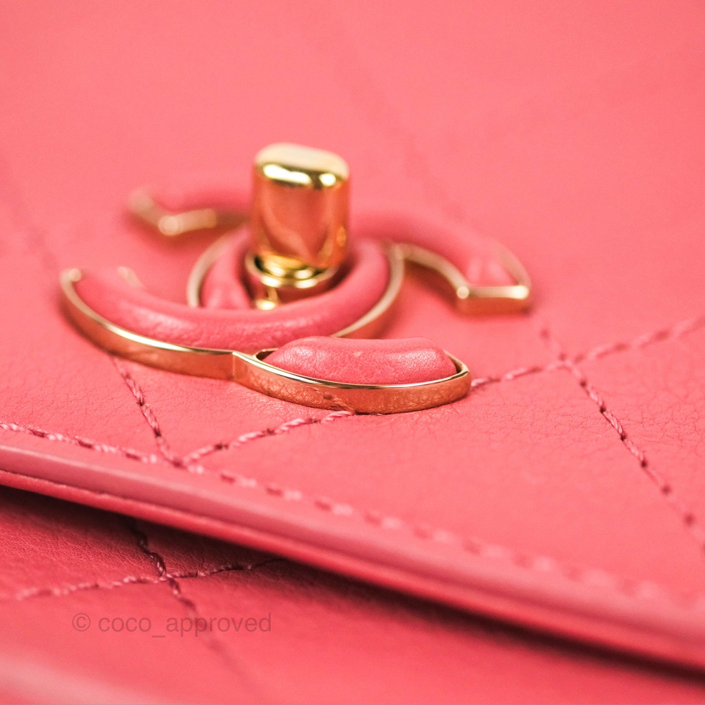 Chanel Small Flat Quilt Round Flap Bag Pink Calfskin Gold Hardware